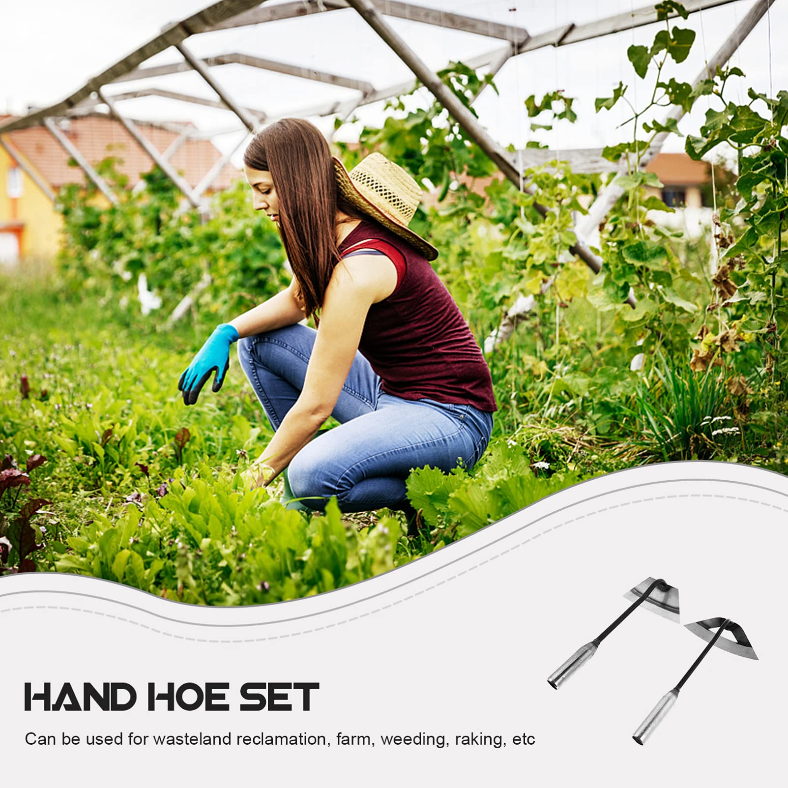 Yardwe 2-Piece Garden Tool Set - Japanese Weeding Sickle & Handheld Plowing Hoe for Efficient Gardening & Farming | Durable Hand Tools for Weeding, Tilling & Soil Cultivation | Perfect for Home Gardens, Farms & Agricultural Use