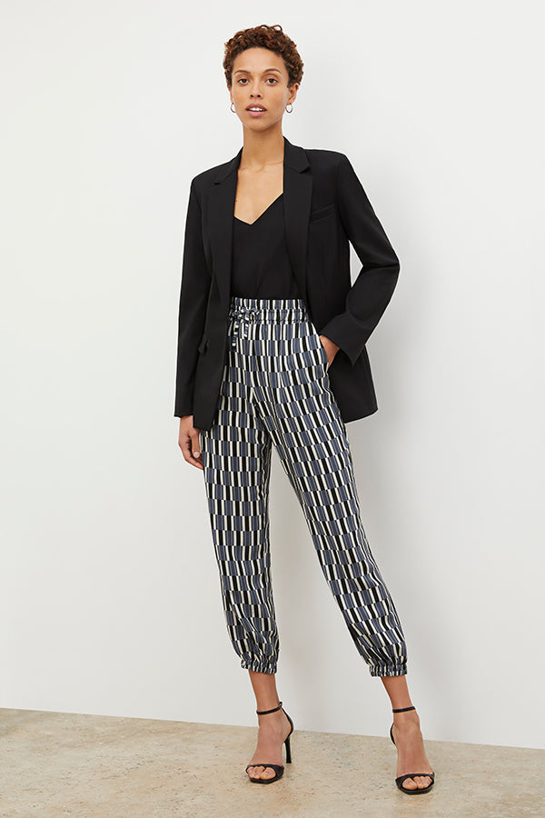 Amelia Jogger Pants - Arpeggio Print Washable Silk Joggers in Blue & Black | Comfortable Lounge Pants for Women | Perfect for Yoga, Travel & Casual Wear