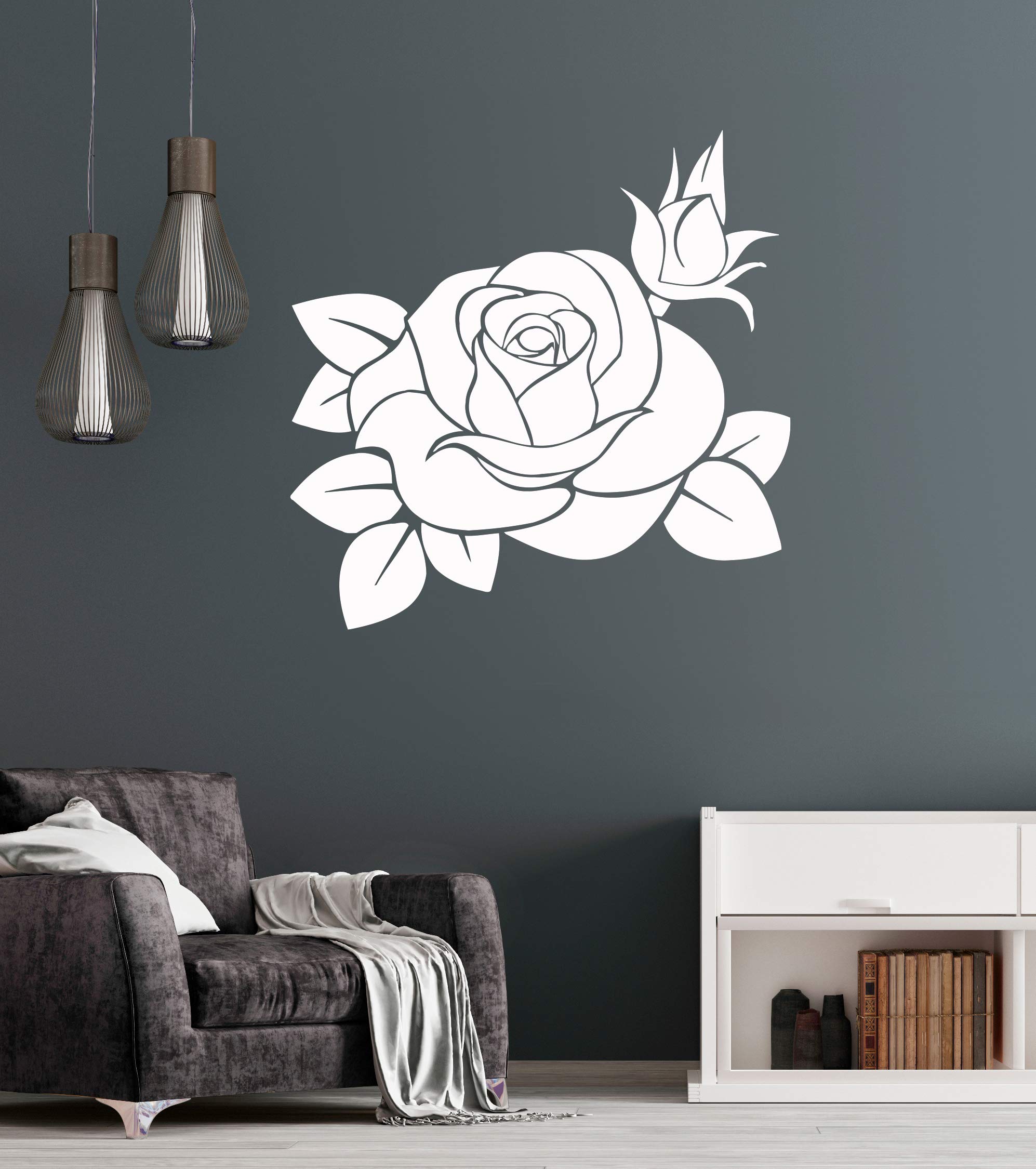 Black Rose Flower Vinyl Wall Decal Stickers - Elegant Bedroom Decor for Home & Living Room | Perfect for DIY Wall Art, Nursery, and Office Decoration