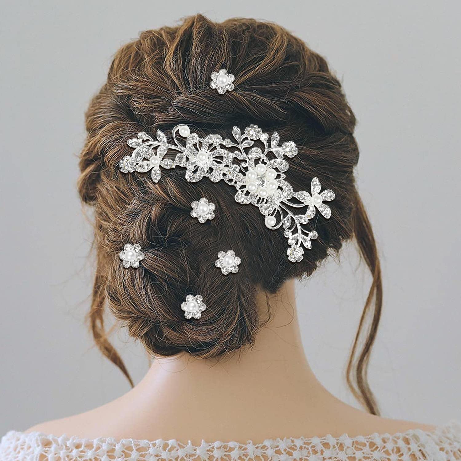 Sparkly Silver Rhinestone Pearl Hair Combs & Pins - 36 Pack Bridal Hair Accessories Set for Women, Girls, Brides & Bridesmaids | Wedding, Prom, Party, Special Occasion Hairstyle Decorations