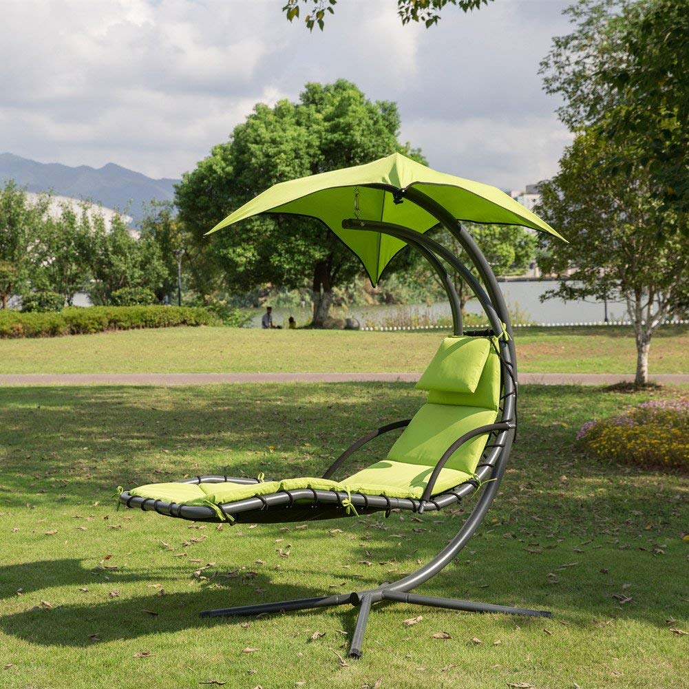 Free Standing Hammock Stand with Patio Lounge Chair - Outdoor Swings for Adults, Yard Hanging Chair & Backyard Lounger - Durable Green Hammock for Garden, Porch & Relaxation