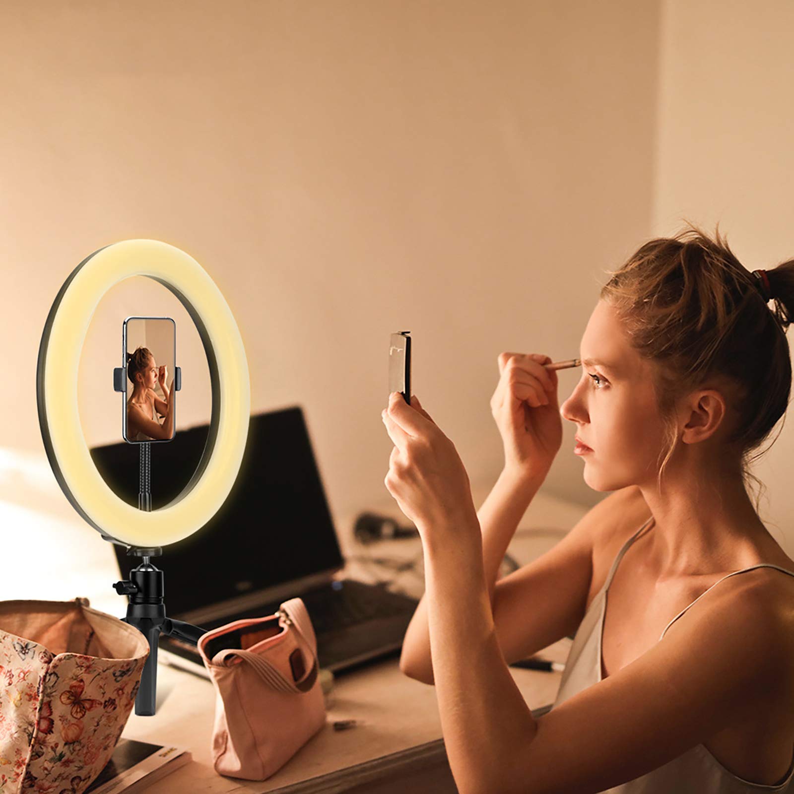 ZXCVASDF 10-inch Selfie Ring Light with Tripod Stand & Phone Holder - Dimmable LED Ring Light with 3 Color Modes & 10 Brightness Levels - Perfect for Live Streaming, Makeup Tutorials, YouTube Videos, TikTok Content Creation and Photography