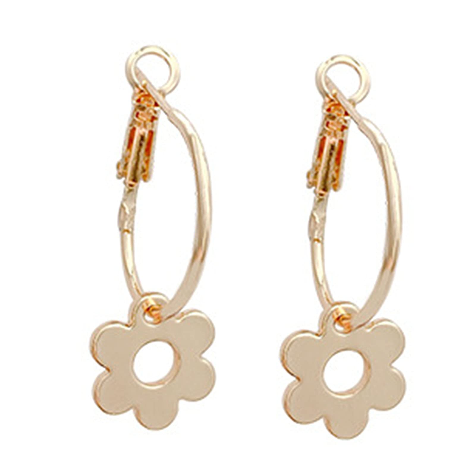 1 Pair Romantic Alloy Flower Round Hoop Earrings for Women - Golden Metal Jewelry for Holiday, Party & Wedding Accessories