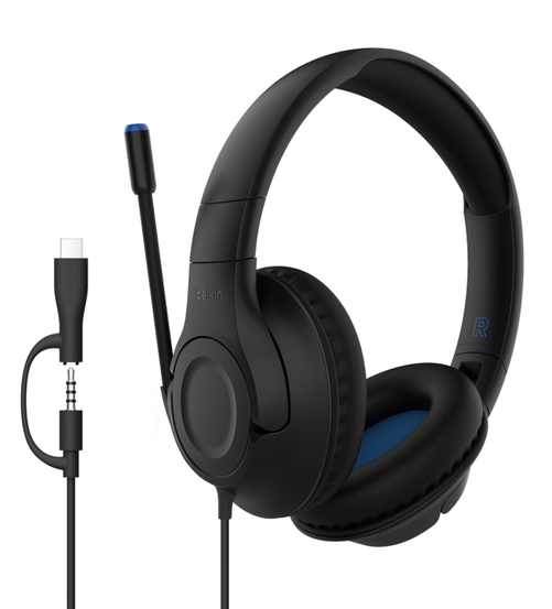 Belkin SoundForm Inspire Wired Kids Headphones with 3.5mm & USB-C Jack - Comfortable Over-Ear Headset for School & Online Learning (2 Color Options) - Perfect for Classroom, Homeschooling & Travel