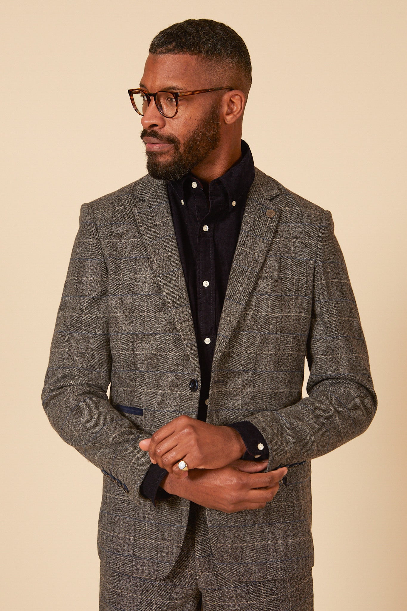 SCOTT Grey Tweed Check Two Piece Suit for Men - Classic Business & Wedding Attire - Perfect for Office, Formal Events & Special Occasions