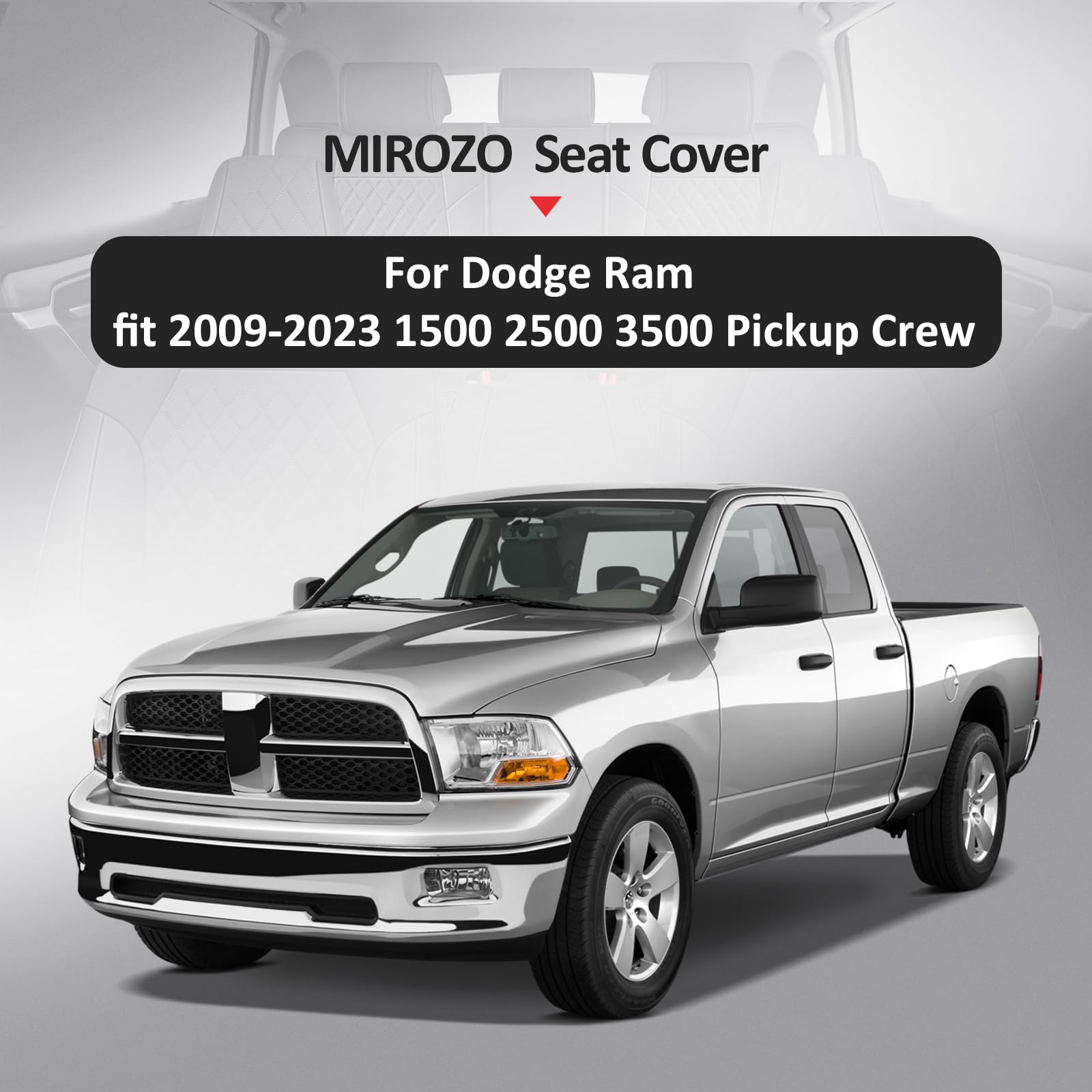MIROZO Dodge Ram Seat Covers Full Set 5PCS - Waterproof Car Seat Covers for 2009-2024 Ram 1500/2500/3500 Crew/Quad/Regular Cab Pickup Trucks - Split Bench 40/60 Design (Black, Flat Back) - Perfect for Work Trucks & Off-Road Adventures