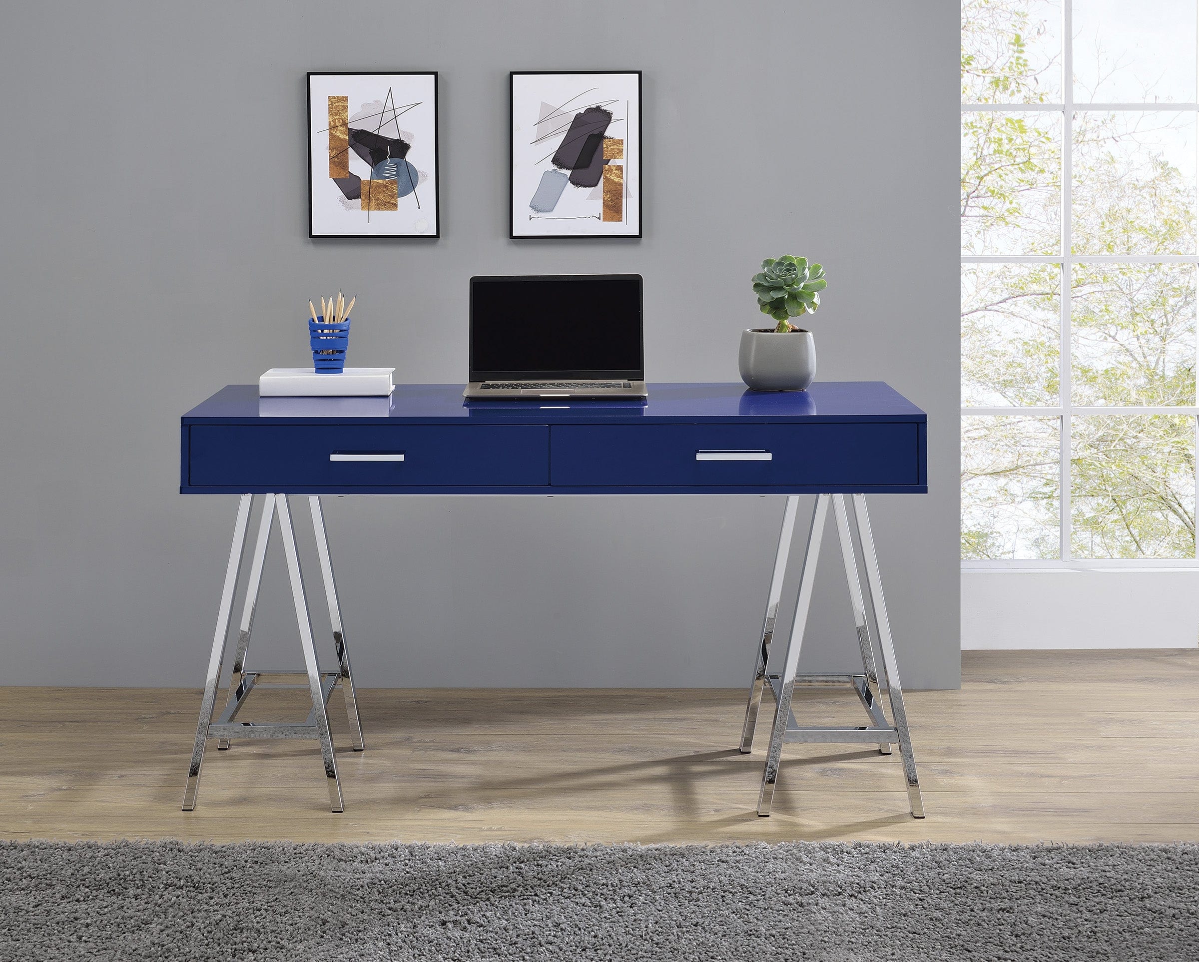 Office Star Vivid 2 Drawer Writing Desk [VVD5422] - Modern Home Office Desk with Storage for Small Spaces, Perfect for Remote Work & Study