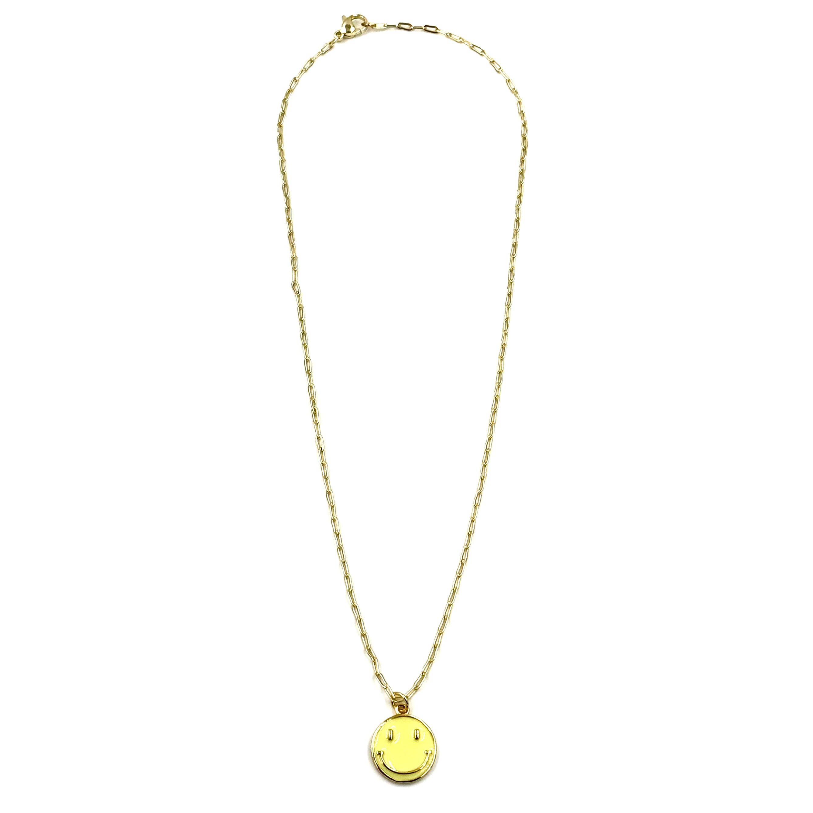 Ashley Gold Stainless Steel Gold Plated Smiley Face Charm Necklace - Dainty Yellow Enamel Pendant Jewelry for Women - Perfect for Casual Wear, Gifts & Everyday Fashion