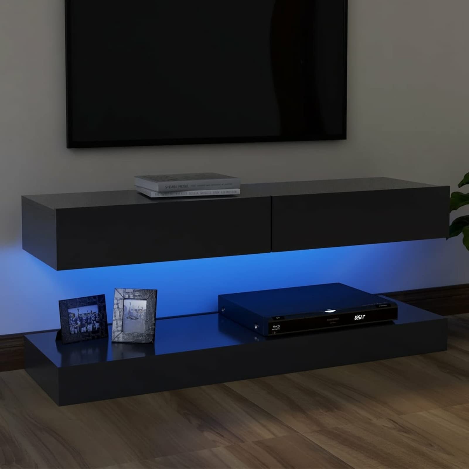 Modern TV Stand with LED Lights - Classic Gray TV Console Entertainment Center with Storage, 47.2