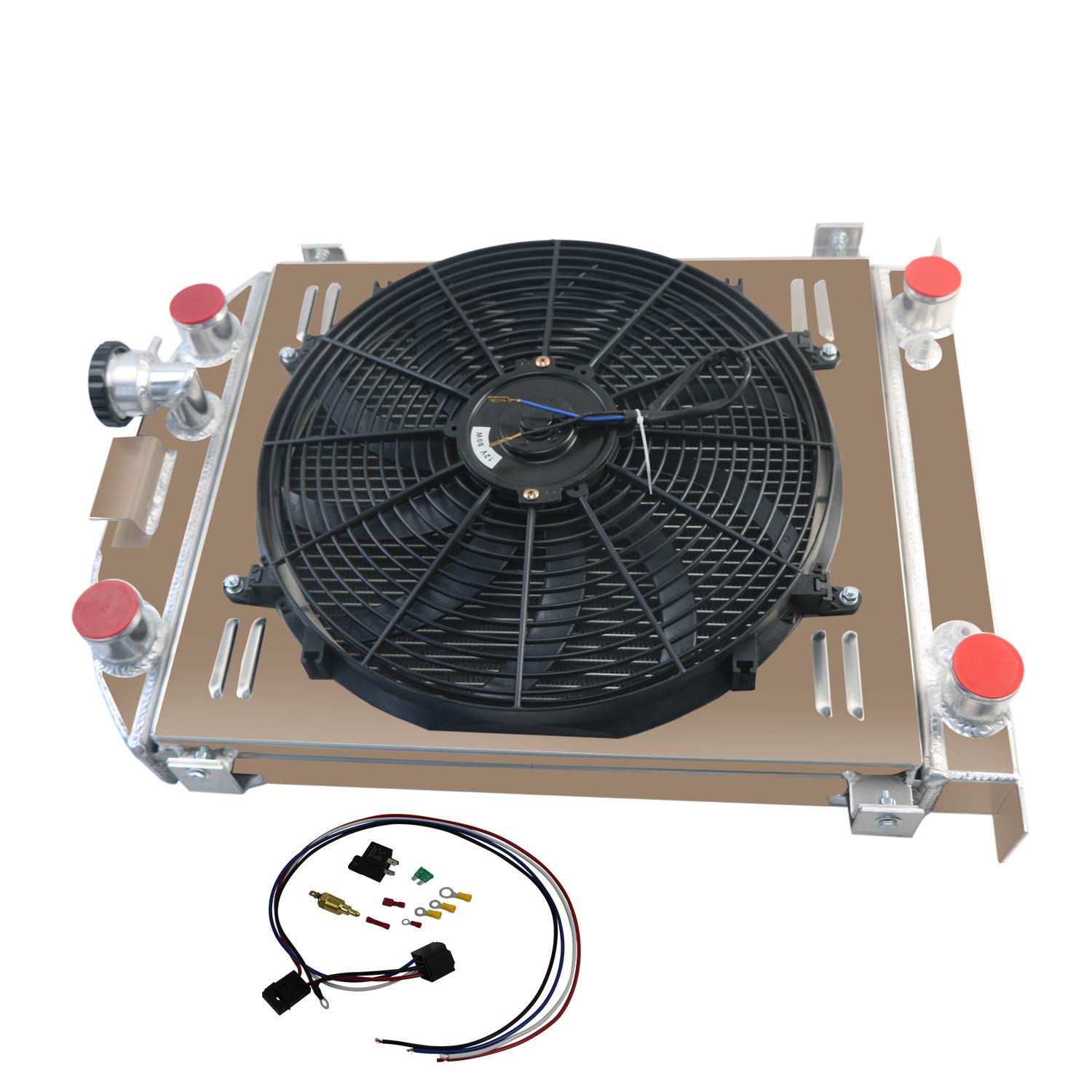 High-Performance 4-Row Aluminum Radiator for Ford Model A Flathead V8 (1930-1931) - Includes Shroud Fan & Thermostat Relay Kit - Improved Cooling for Classic Car Restoration & Hot Rod Builds