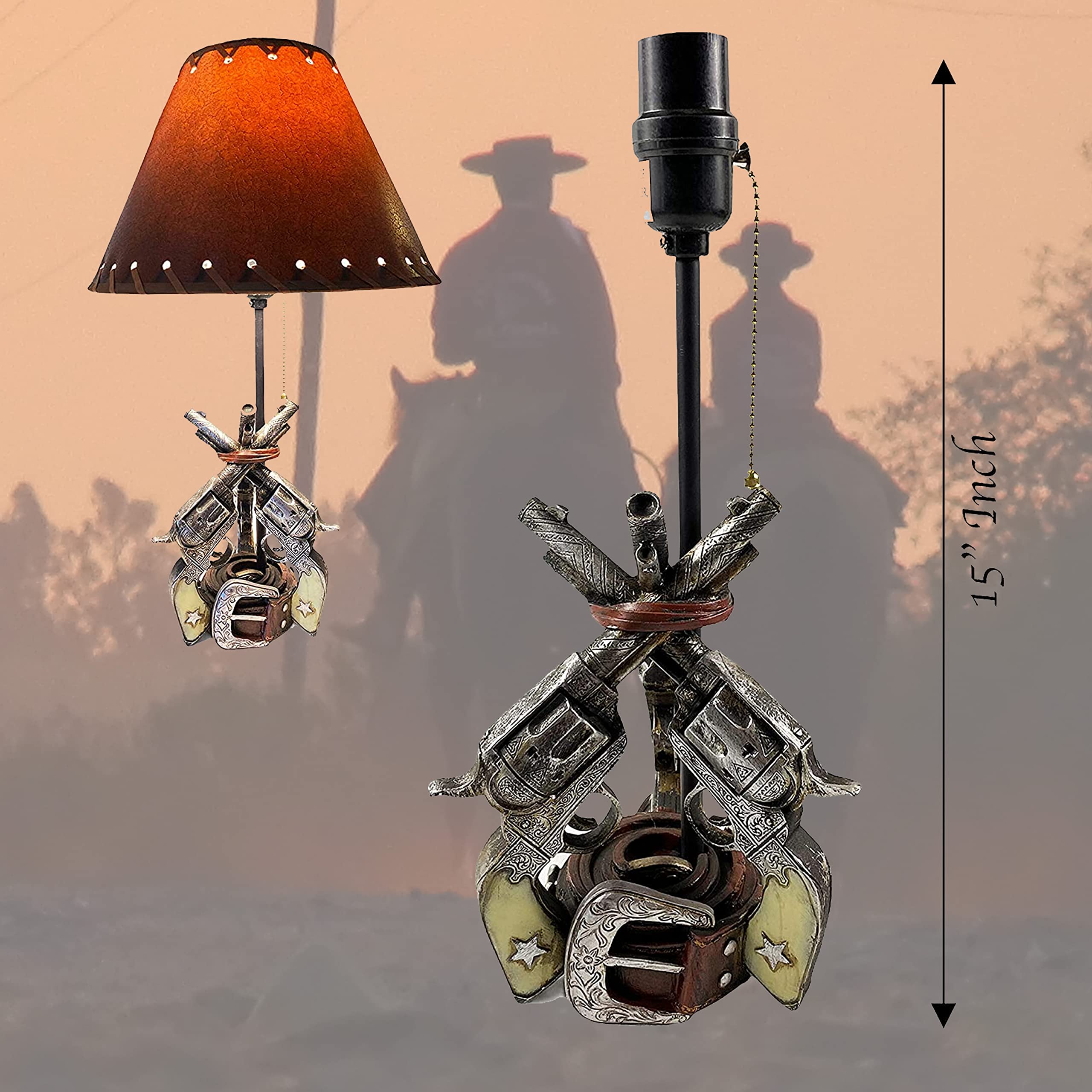 Western Cowboy Three Six Shooter Belt Table Lamp - Rustic End Table & Nightstand Light for Living Room, Bedroom, or Office Decor - Perfect for Western-Themed Spaces, Ranch Homes, and Cowboy Enthusiasts