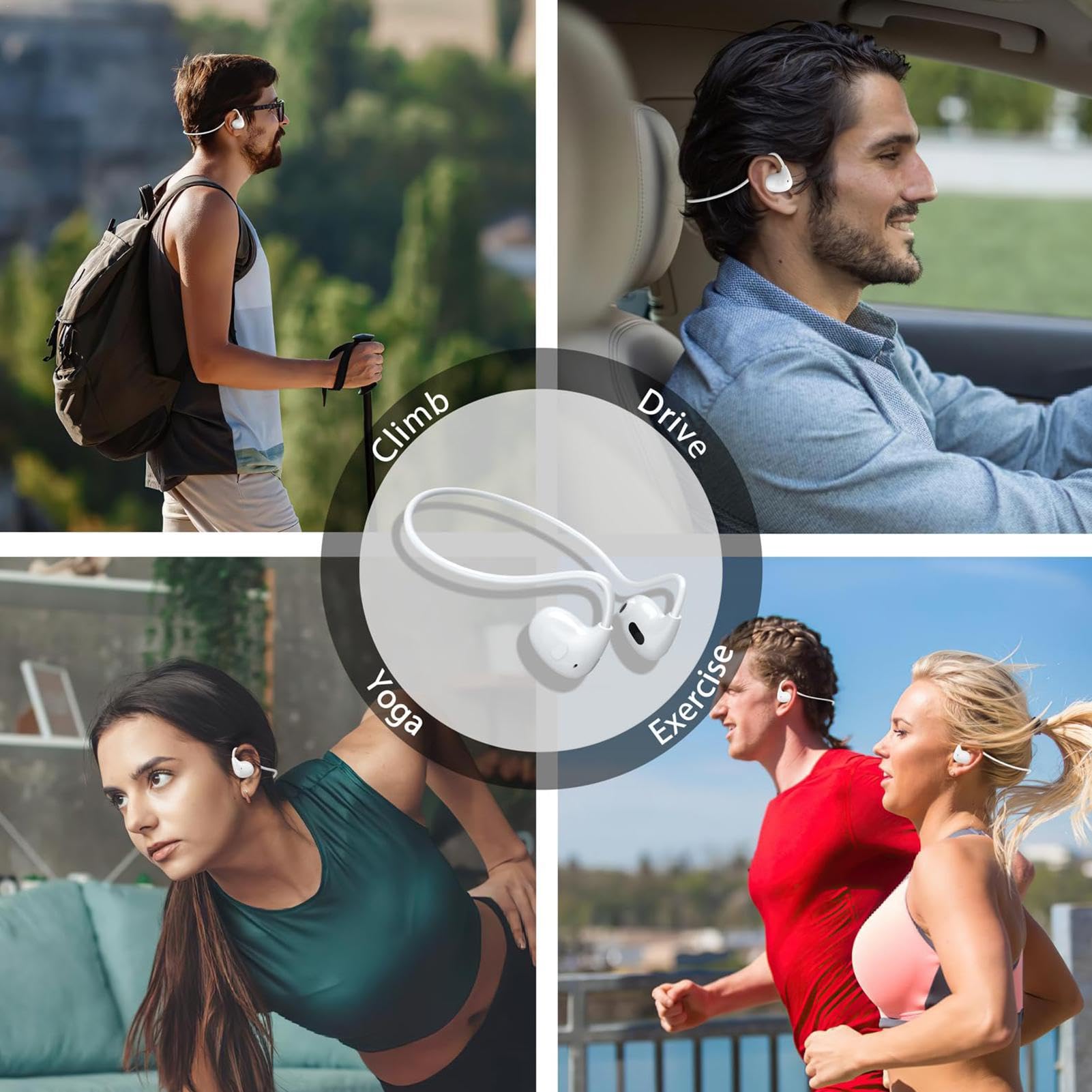 Open Air Earbuds - Wireless Bluetooth Open Ear Headphones with Air Conduction Technology | Sweatproof Lightweight Earless Earbuds for Running, Cycling, Hiking & Outdoor Sports | 8-Hour Battery Life