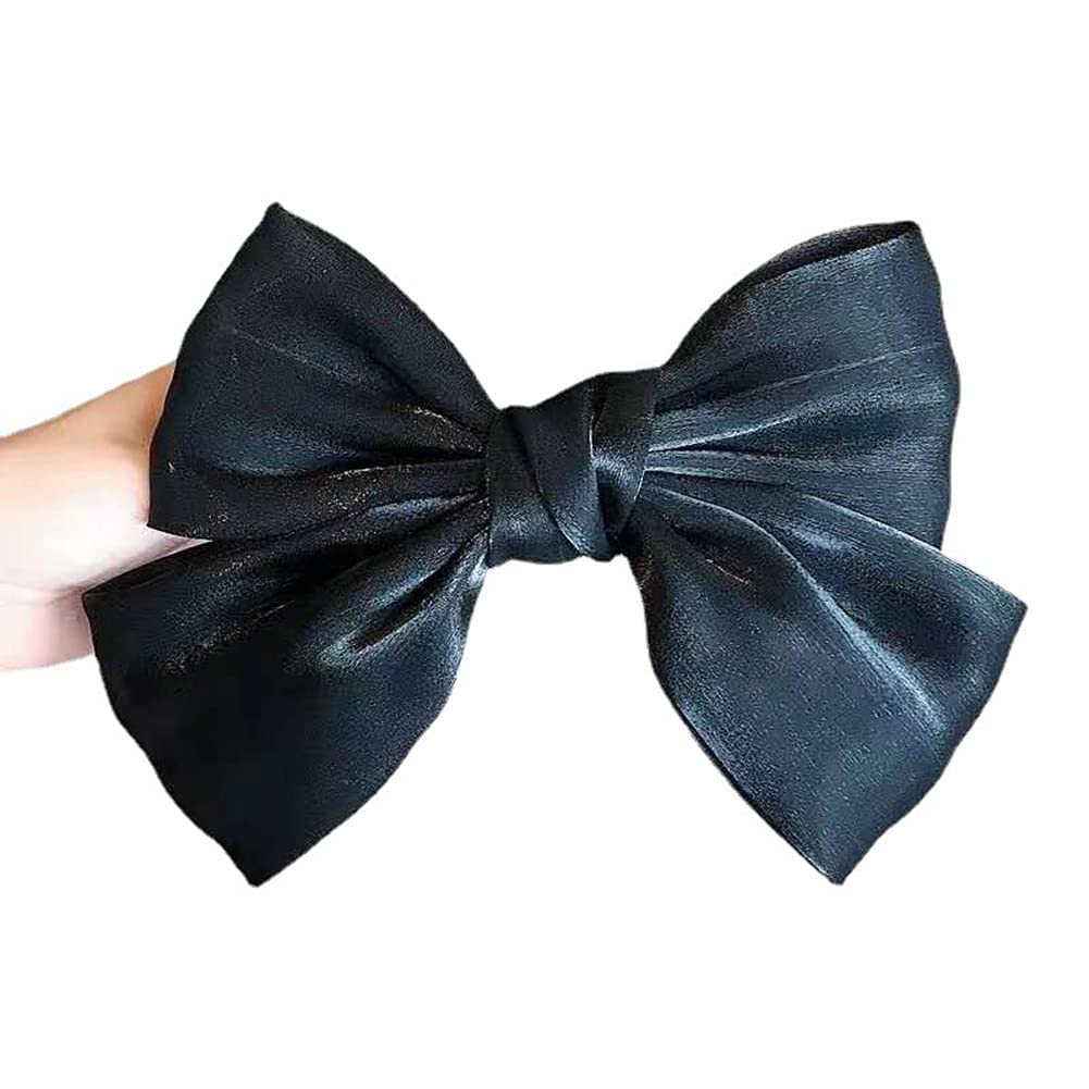 Elegant Black Satin Hair Bow Clips for Women & Girls - Large 8 Inch French Barrettes, Hair Accessories for Parties, Weddings & Everyday Style