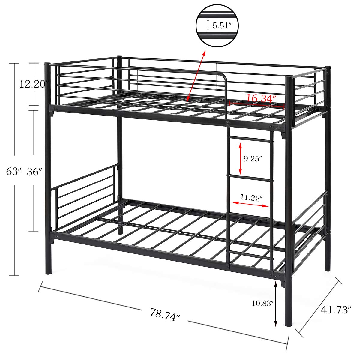 JURMERRY Twin Over Twin Bunk Bed Frame with Ladder - Heavy Duty Metal Bunk Bed for Kids & Teens - Sturdy White Space-Saving Bed for Small Rooms, Dorms & Guest Rooms