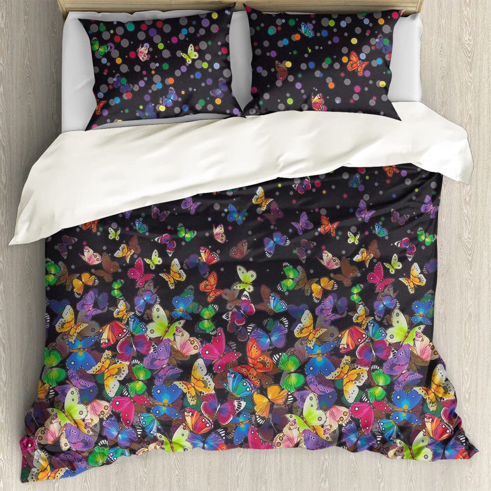 Vibrant Butterfly Print Twin Duvet Cover Set - 3 Piece Soft Microfiber Bedding with 2 Pillowcases | Preppy Girls' Room Decor | Perfect for Teen Bedrooms, Dorm Essentials & Cozy Sleepovers