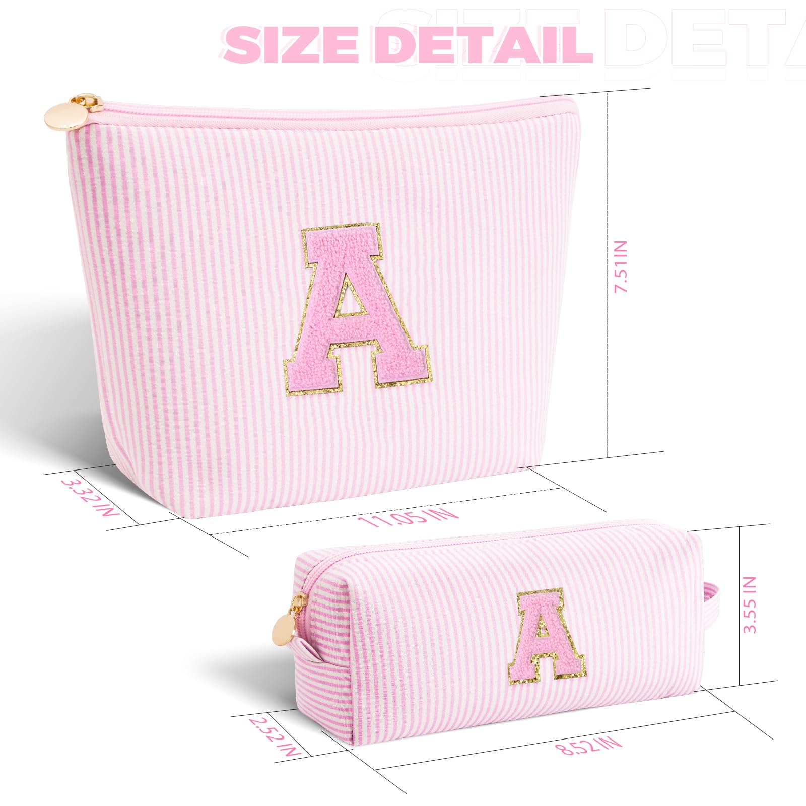 Personalized Initial Makeup Bag Set - Trendy Cosmetic & Toiletry Travel Bag for Teens | Perfect Gift for Girls Age 10-18 (Pink) | Great for School, Sleepovers, Travel & Daily Organization