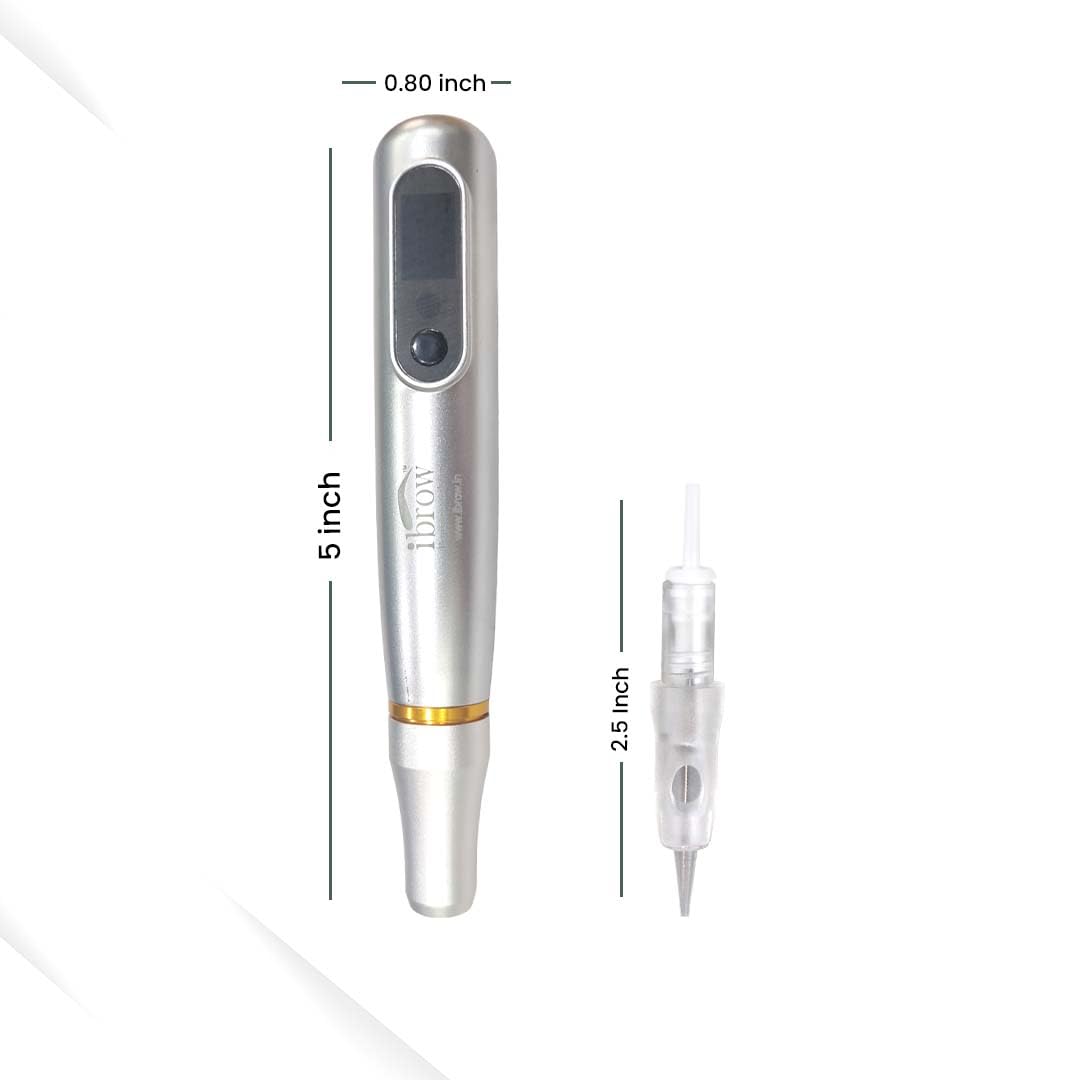 iBrow Bella 1181 Semi Permanent Makeup Machine for Eyebrows & Lips - Professional Micropigmentation & BB Glow Microneedling Pen (Silver) | Perfect for Tattoo Artists, Beauty Salons & Home Use