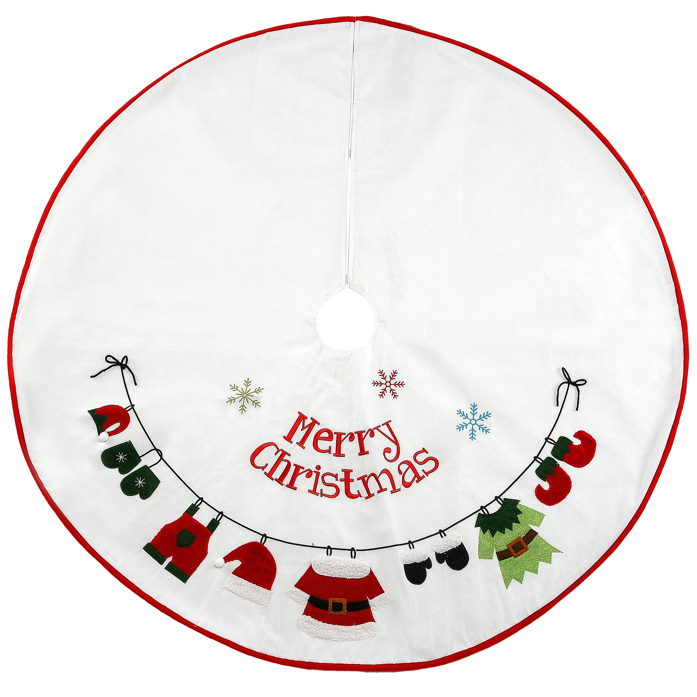 48 Inch White Merry Christmas Tree Skirt - Festive Holiday Decor for Christmas Tree Base, Perfect for Home, Party, and Gift Giving