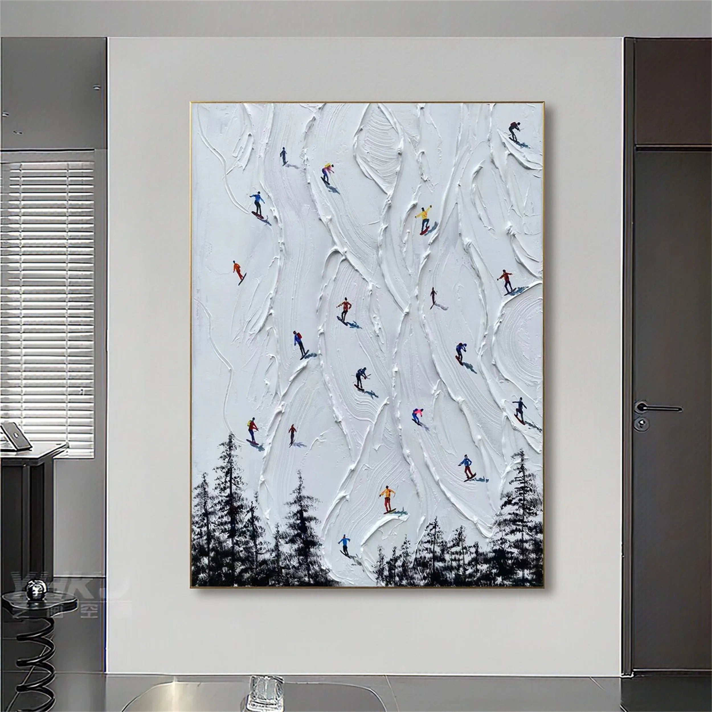 Premium Skiing Sport Art Textured Painting Canvas Wall Decor - Winter Sports Themed Artwork #MM223 - Perfect for Living Room, Ski Lodge & Cabin Decor