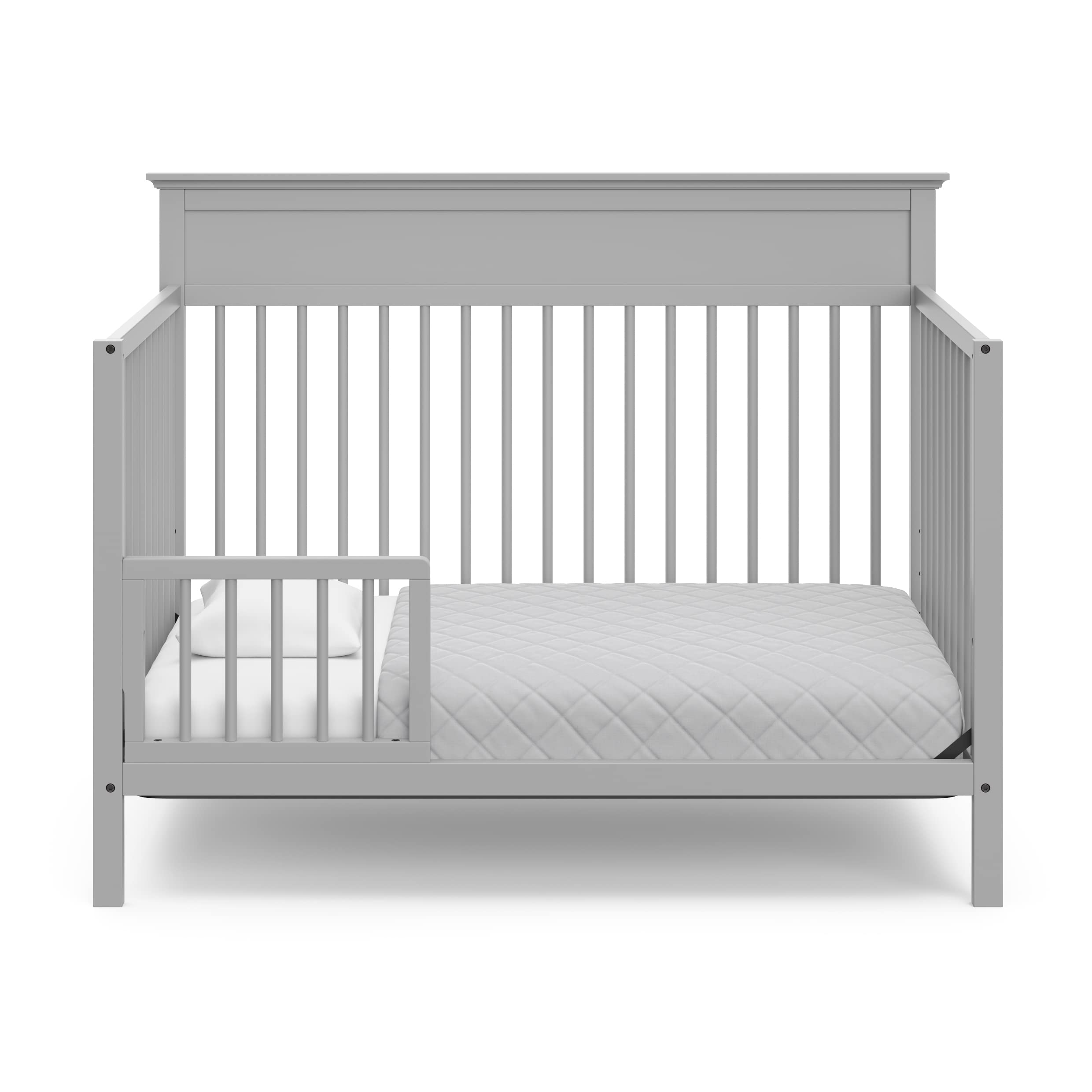 Storkcraft Carmel 5-in-1 Convertible Crib in Pebble Gray - GREENGUARD Gold Certified, Converts to Toddler Bed & Full-Size Bed, Adjustable Mattress Heights (4 Levels), Fits Standard Full-Size Mattress - Perfect for Nursery, Baby Room & Toddler Bedroom Transition