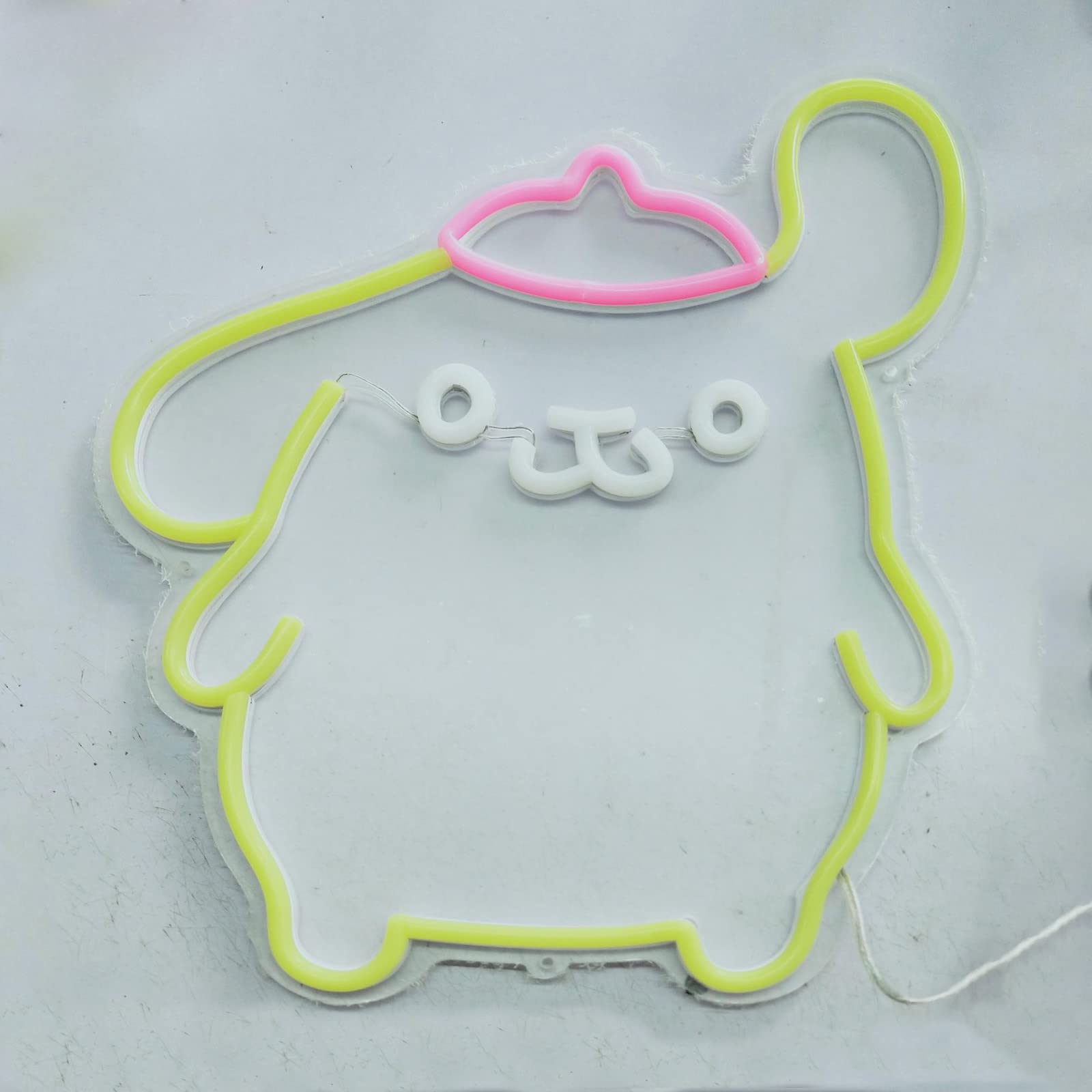 Pom Purin Neon Sign - 3D Anime LED Wall Light for Bedroom, Game Room & Apartment Decor | Cute Japanese Cartoon Dog Night Light Gift for Kids & Teens | 14-Inch Lemon Yellow & Pink | Perfect for Anime Themed Rooms, Birthday Gifts & Kawaii Home Decor