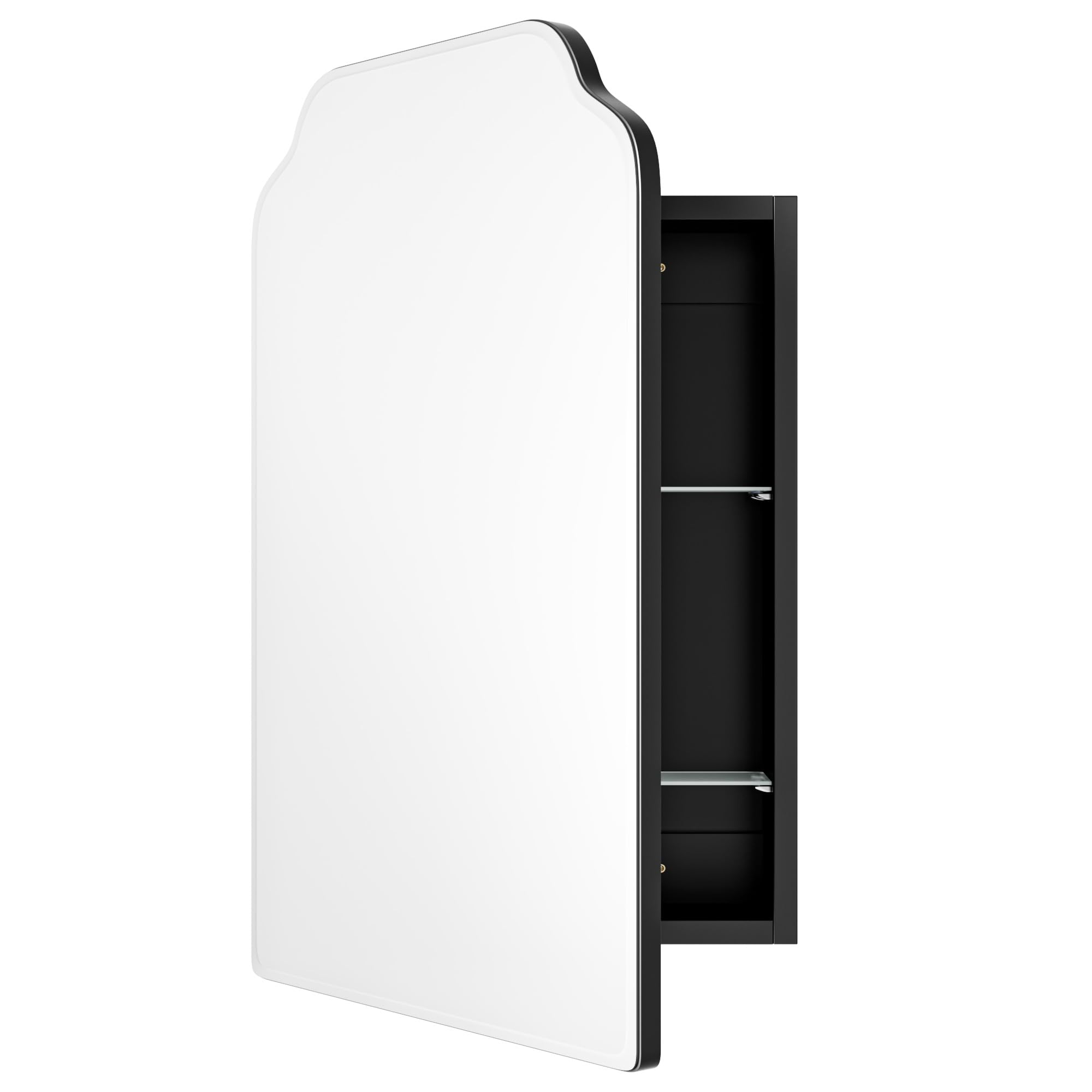 Victorian-Style Recessed Bathroom Medicine Cabinet with Curved Mirror - 16.5