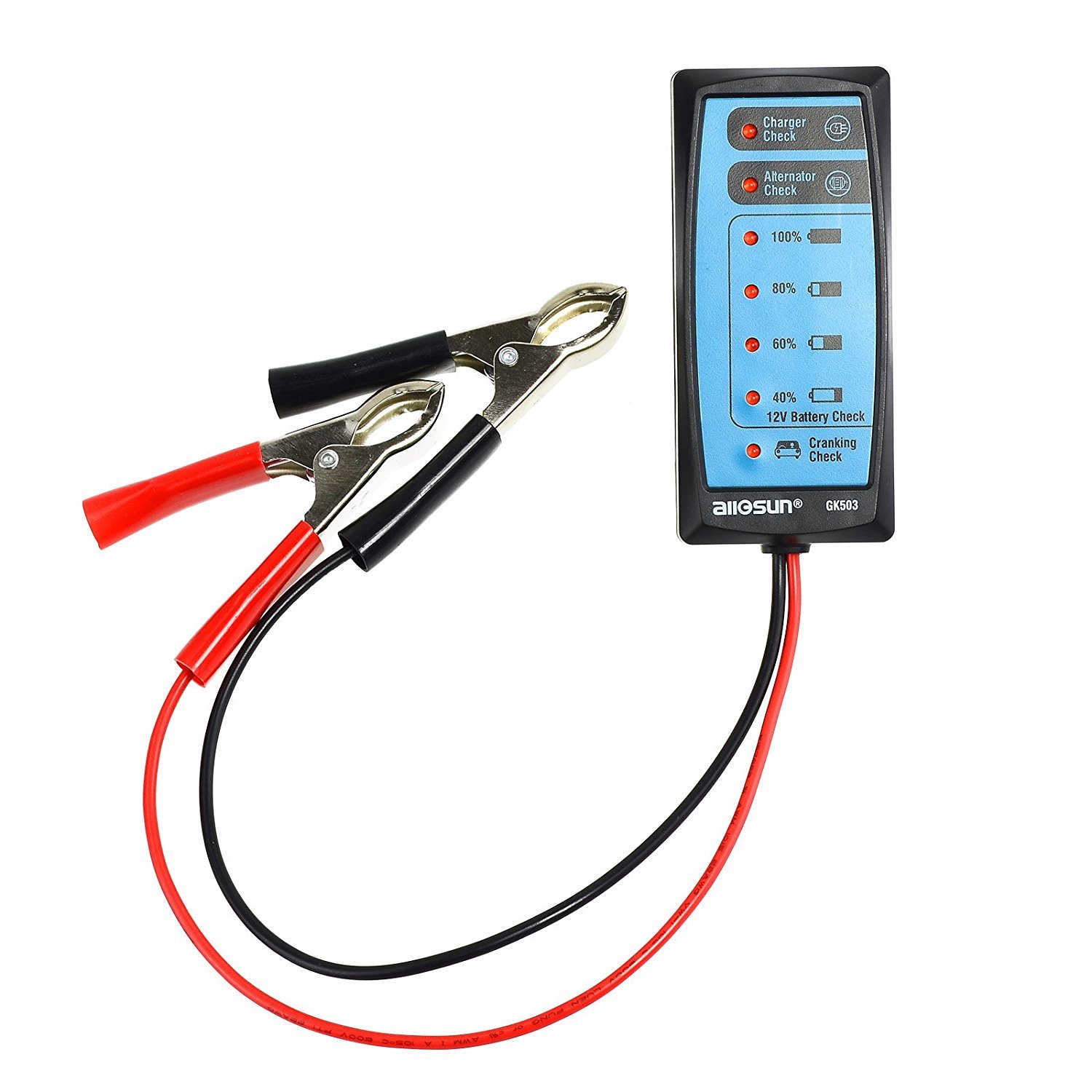 ALLOSUN GK503 12V Car Battery Tester - Digital Automotive Battery Charger Analyzer with Alternator & Cranking Check - Multi-Function Vehicle Battery Diagnostic Tool (Blue) - Perfect for Home Mechanics & Auto Repair Shops