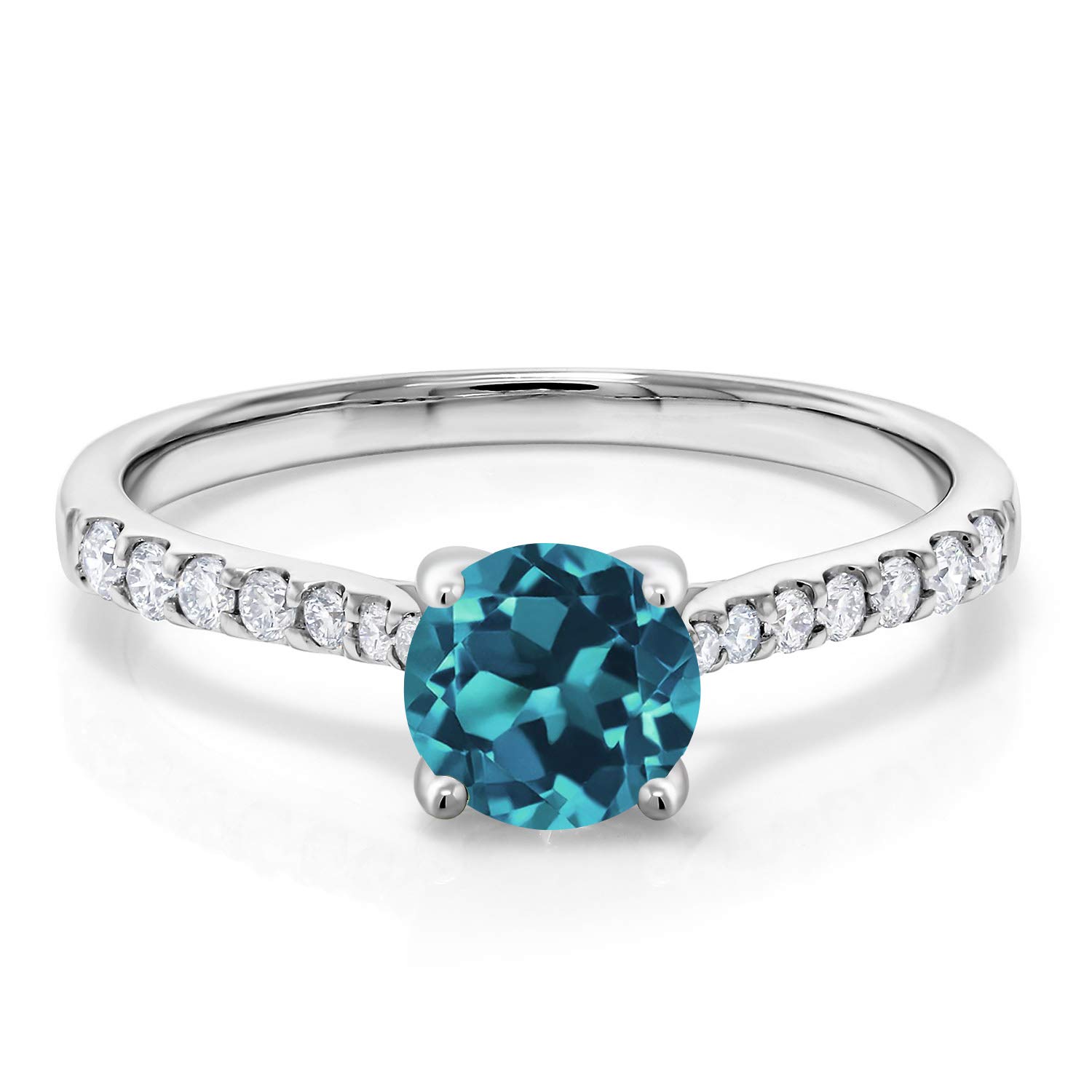 0.87 Ct Round London Blue Topaz & Lab-Grown Diamond Ring in 10K White Gold | Elegant Gemstone Jewelry for Engagement, Anniversary & Special Occasions