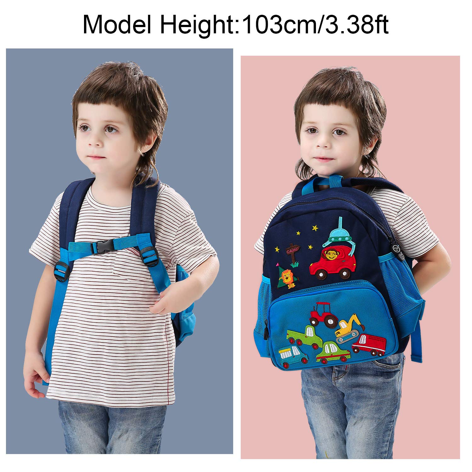 **3D Cute Zoo Little Kids Backpack for Boys & Girls - Waterproof Toddler Backpack for Preschool, School & Travel (Blue Car Design)**