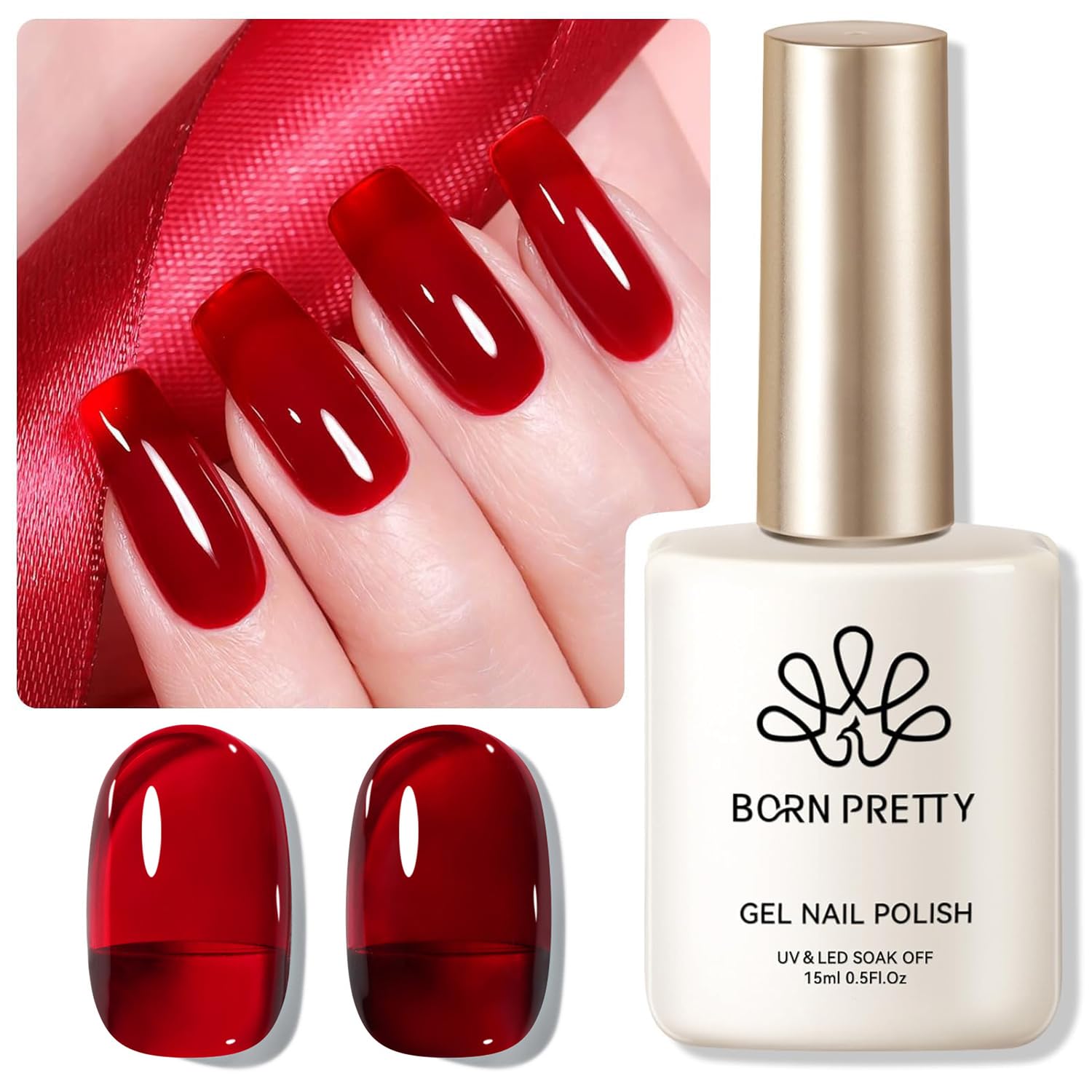 Born Pretty Jelly Burgundy Gel Polish - Christmas Red Nail Art for DIY