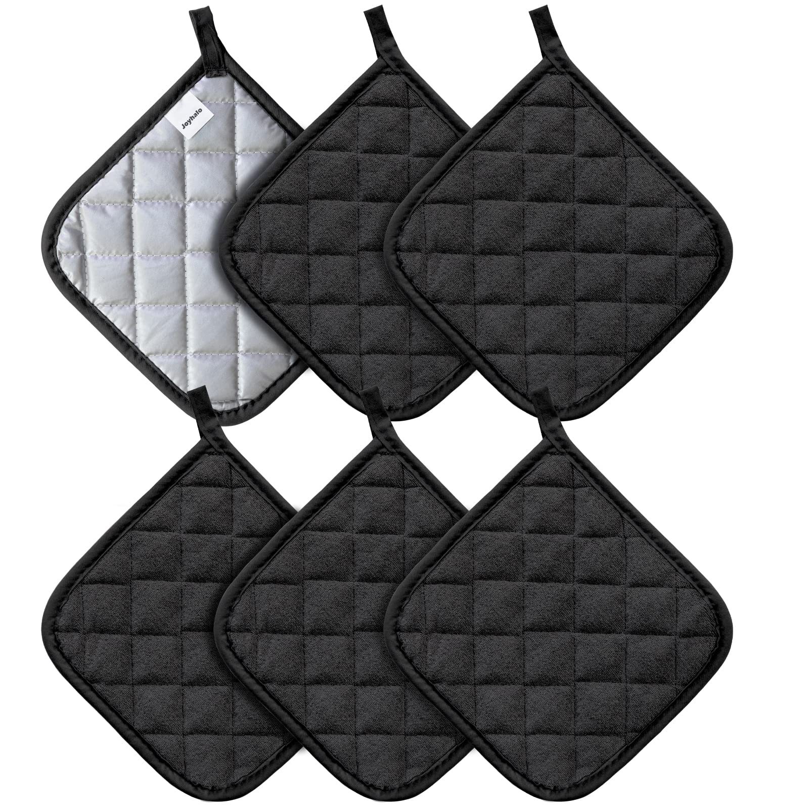 Joyhalo 6 Pack Heat Resistant Kitchen Pot Holders - Oven Mitts & Hot Pads Set for Cooking, Baking, Grilling - Terry Cloth Oven Gloves for Stove, BBQ & Kitchen Safety