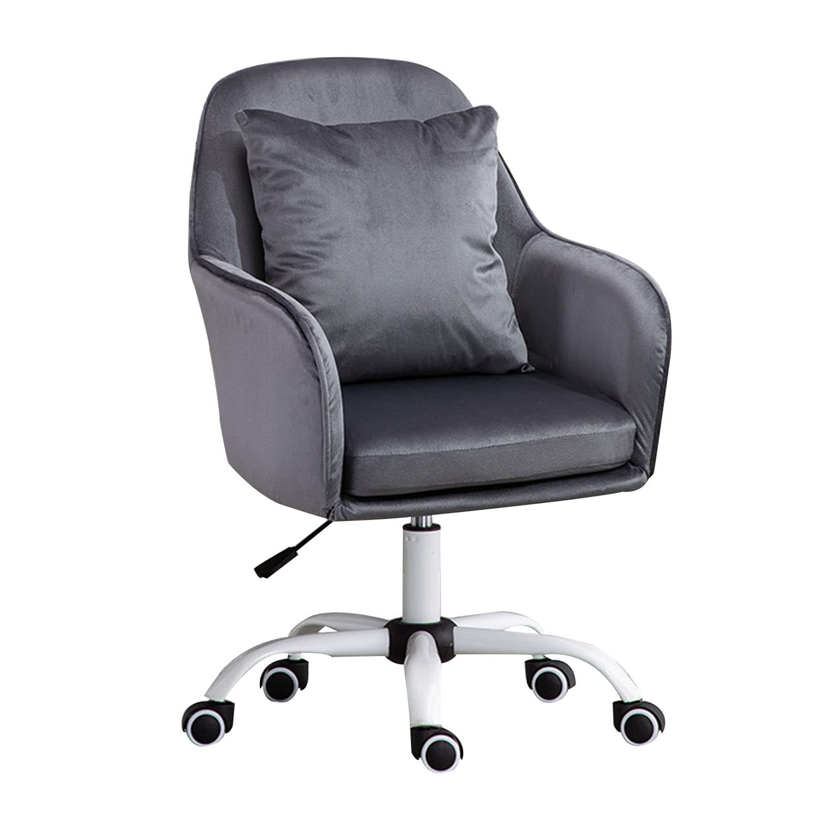 Modern Velvet Swivel Chair for Living Room & Office - 360° Rotating, Height Adjustable Desk Chair with Upholstered Armrests - Grey Accent Stool for Home, Work & Leisure Spaces