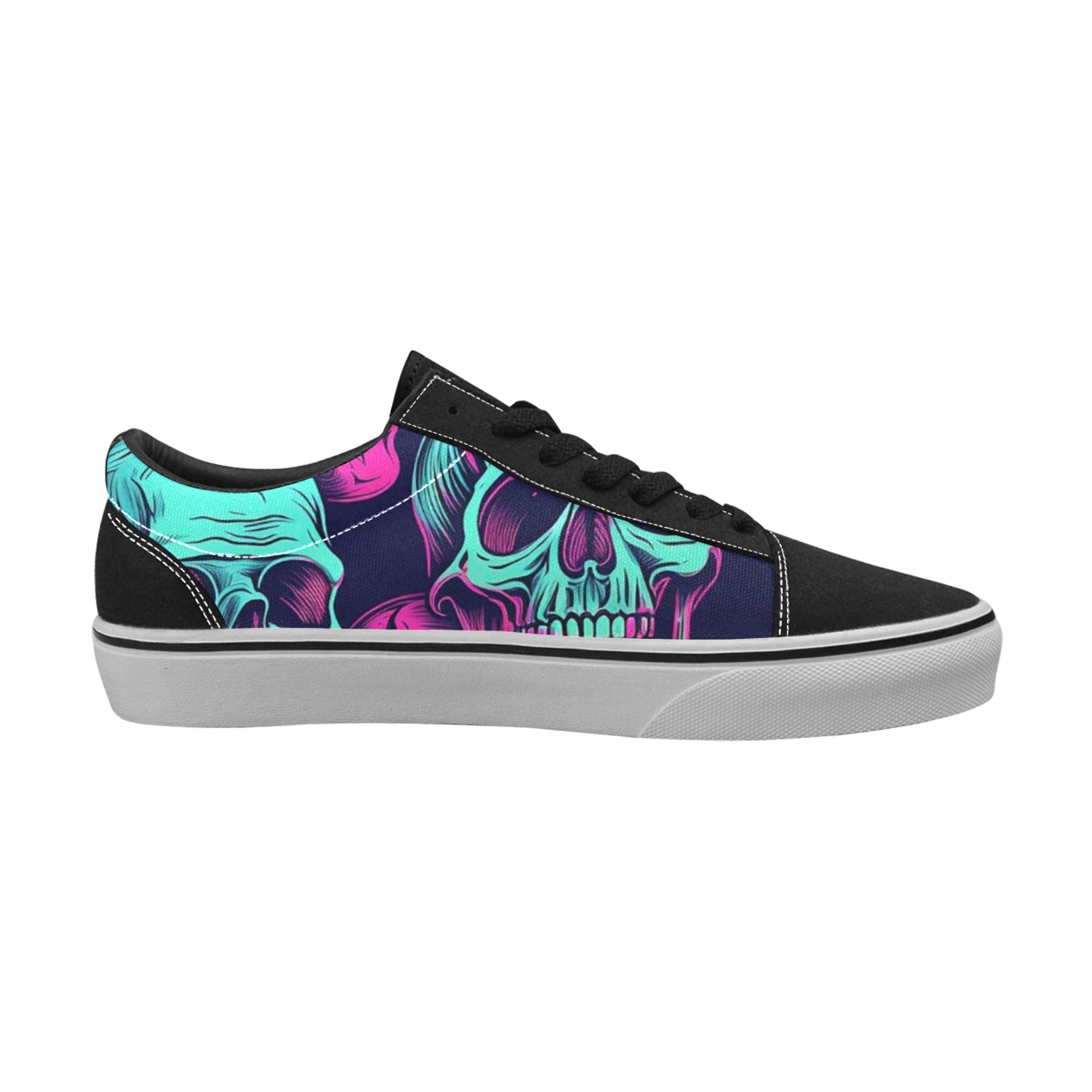 Neon Skulls Lace Up Canvas Shoes for Men Women - Gothic Punk Streetwear Fashion Sneakers - Perfect for Concerts, Halloween & Alternative Fashion