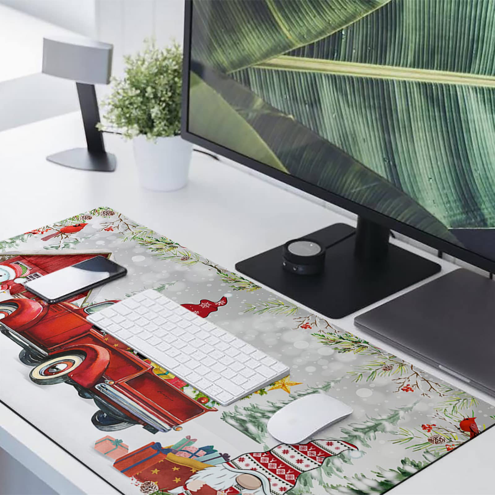 Non-Slip Rubber Base Mouse Pad - Large Gaming & Office Desk Mat for Computer & Laptop - Christmas Gnome Truck Design - Perfect for Work, Gaming & Home Office Use