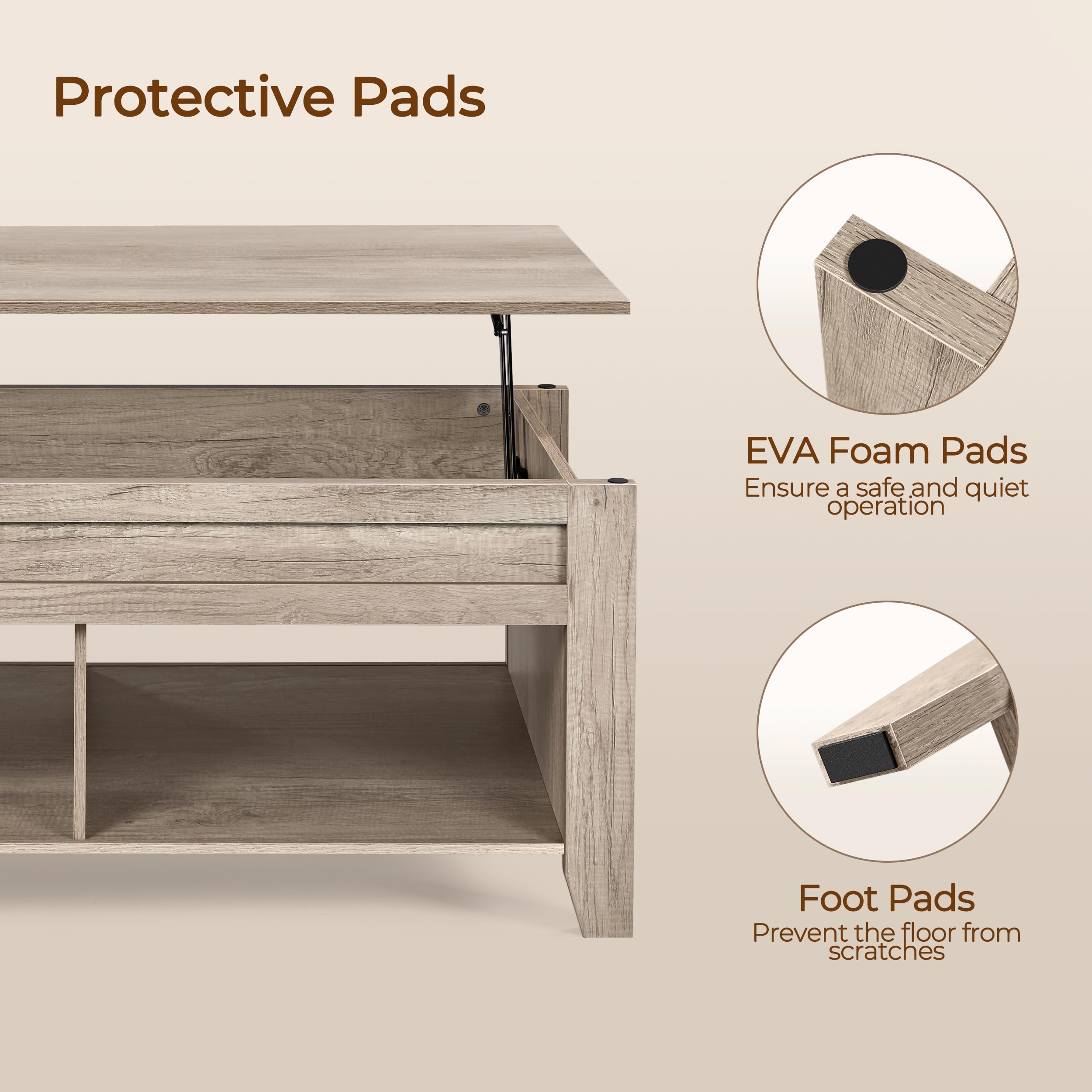 Yaheetech Lift Top Coffee Table with Hidden Storage & Lower Shelf - 47.5