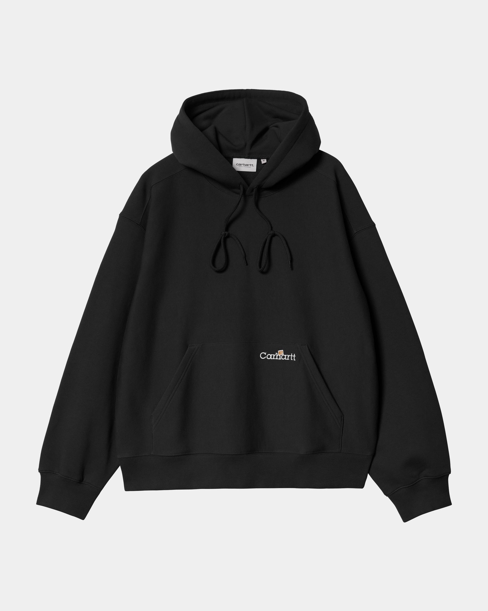 Black Hooded Label Script Sweatshirt - Cozy Pullover Hoodie for Men & Women | Perfect for Casual Wear, Street Style & Loungewear