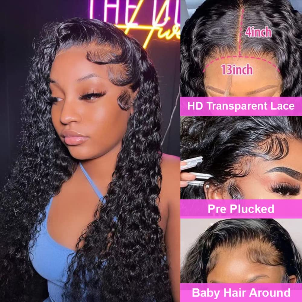 SOVO 13x4 Deep Wave Lace Front Wig - 180% Density Brazilian Virgin Human Hair - Glueless Curly Wigs for Women with Pre-Plucked Baby Hair - 22 Inch Natural Color Wet & Wavy Lace Frontal Wig - Perfect for Daily Wear, Parties, Cosplay and Special Occasions