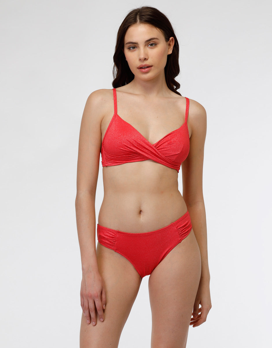 Women's Coral Microfiber Lurex Bikini Top - Wire-Free Support Swimwear for Beach, Pool & Vacation