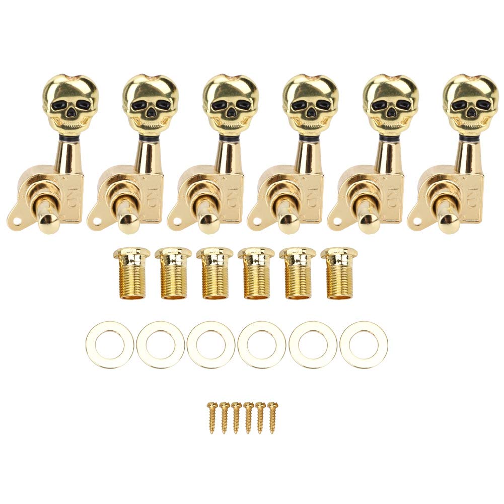 6 Pcs Golden Skull-Shaped Guitar Tuning Pegs - Machine Head String Tuner Keys for Electric Guitar & Bass - Perfect for Rock, Metal & Gothic Musicians
