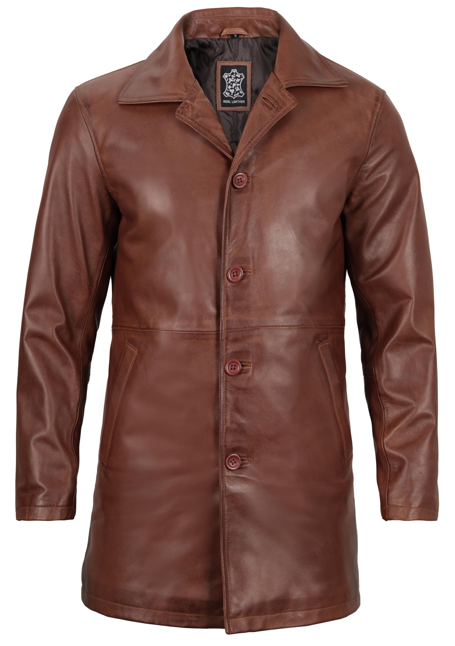 Decrum Genuine Leather Coat for Men - Classic Long Winter Car Coat Jacket | Stylish & Warm Outerwear for Casual Wear, Office & Outdoor Activities