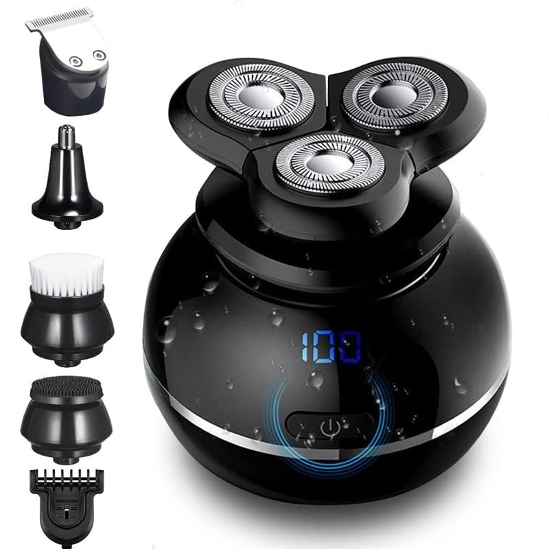5-in-1 Electric Shaver for Bald Men - Waterproof Beard Trimmer, Nose Hair Clipper & Facial Cleansing Brush Kit | Perfect for Head Shaving, Beard Grooming & Travel Grooming Essentials