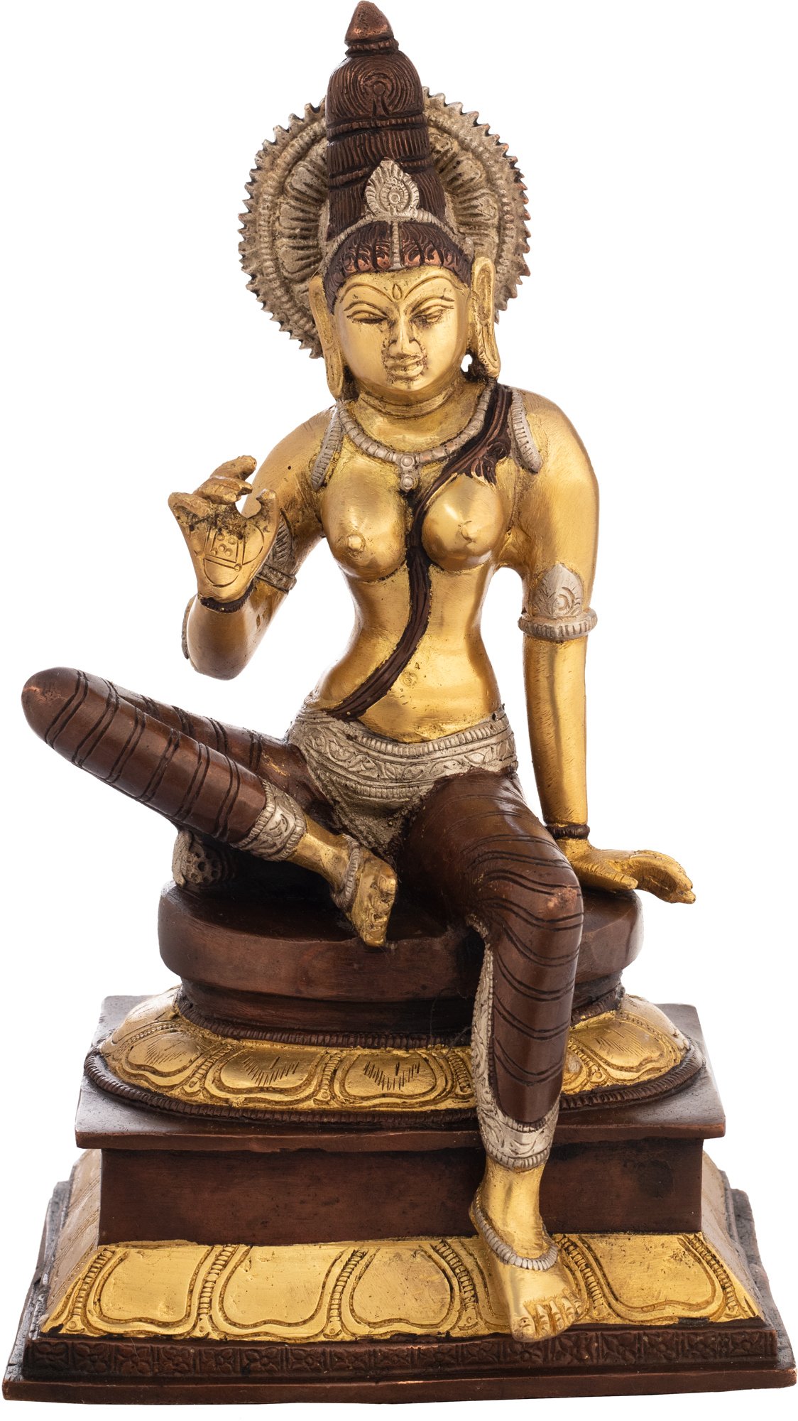 ZDS14 Brown Gold Silver Seated Parvati Statue - Hindu Goddess Figurine for Home Altar, Meditation & Spiritual Decor