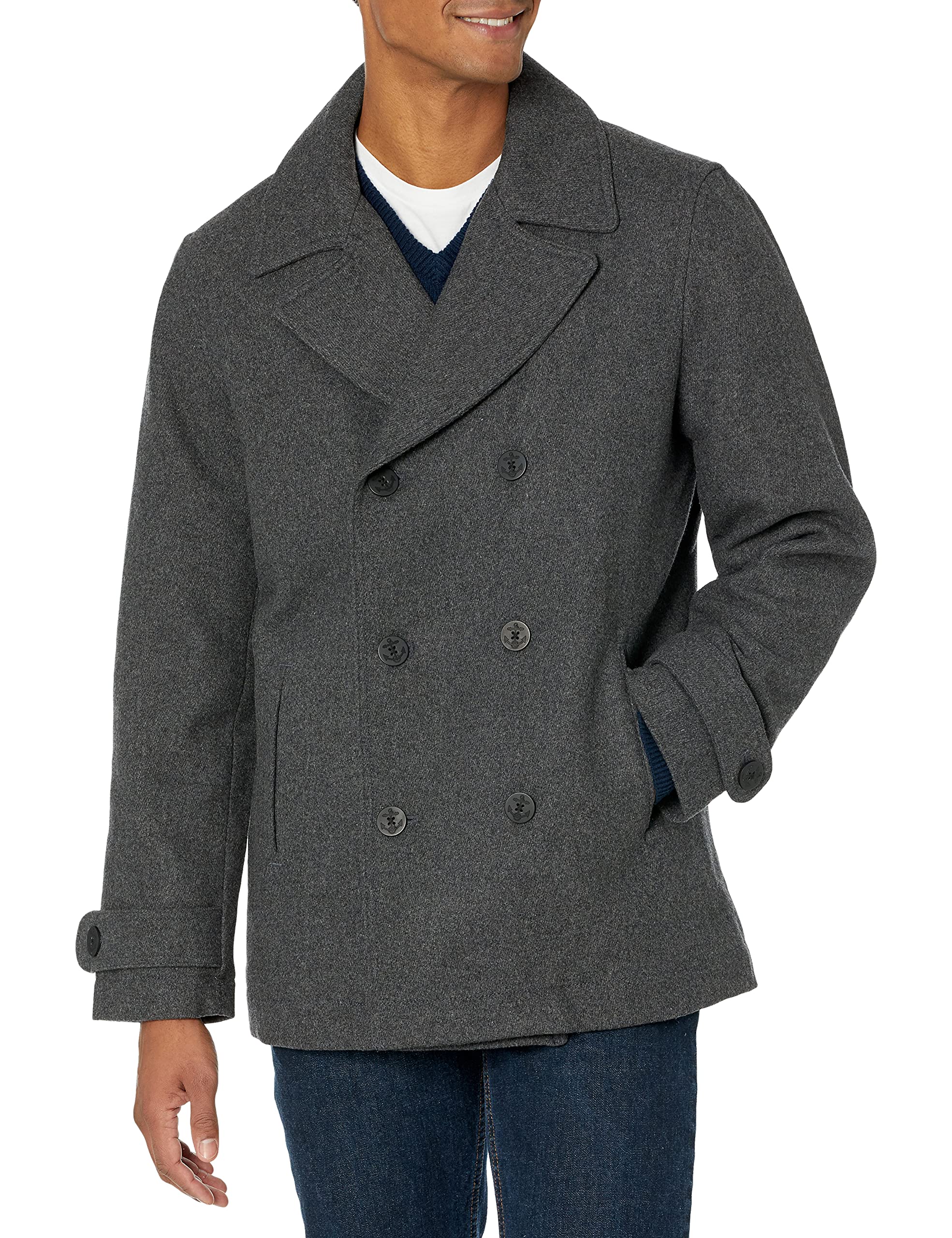 Amazon Essentials Men's Double-Breasted Heavyweight Wool Blend Peacoat Coat - Classic Winter Warm Jacket for Business, Office & Formal Occasions