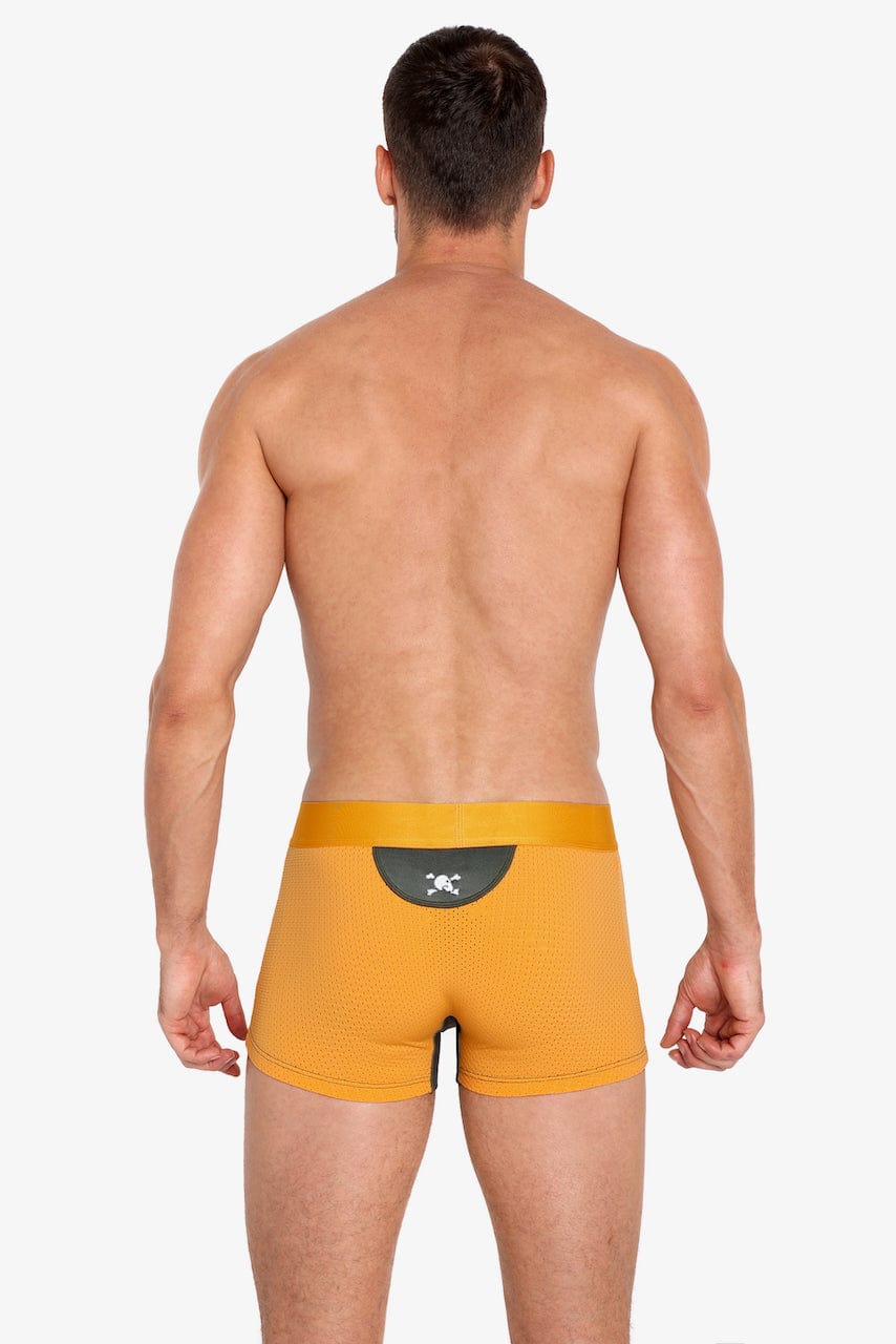 Men's Orange Performance Mesh Trunk Underwear - Breathable Quick-Dry Boxer Briefs for Sports & Active Lifestyle