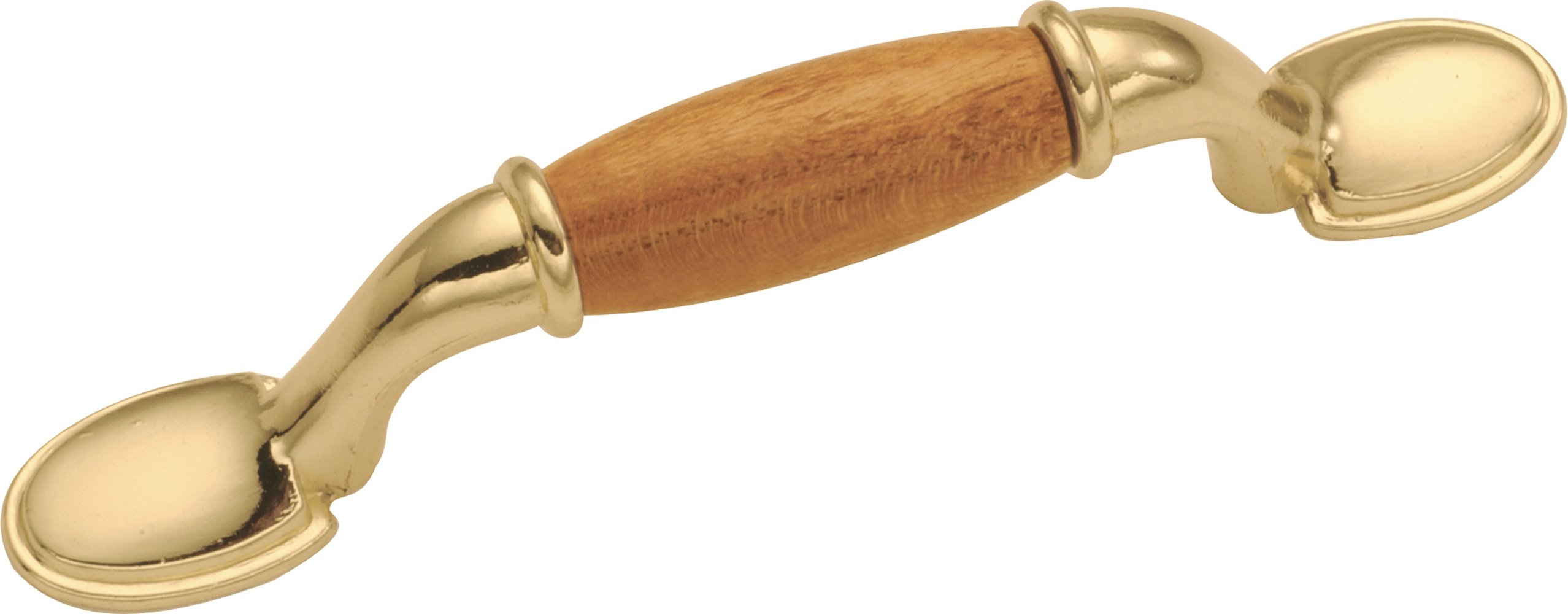 Hickory Hardware 1 Pack Solid Core Kitchen Cabinet Pulls - Luxury Cabinet Handles for Doors & Dresser Drawers - 3 Inch Hole Center - Polished Brass & Oak - Woodgrain Collection - Perfect for Modern Kitchens, Bathrooms & Furniture Upgrades