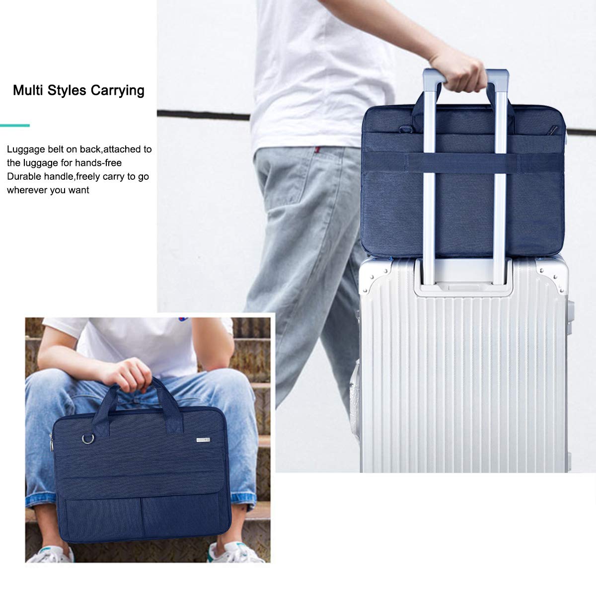 LANDICI Slim Waterproof Laptop Bag for 13-14 Inch MacBook Air/Pro & Chromebook - Lightweight Carrying Case with Shoulder Strap (Blue) - Perfect for Business Travel, Commuting & School Use
