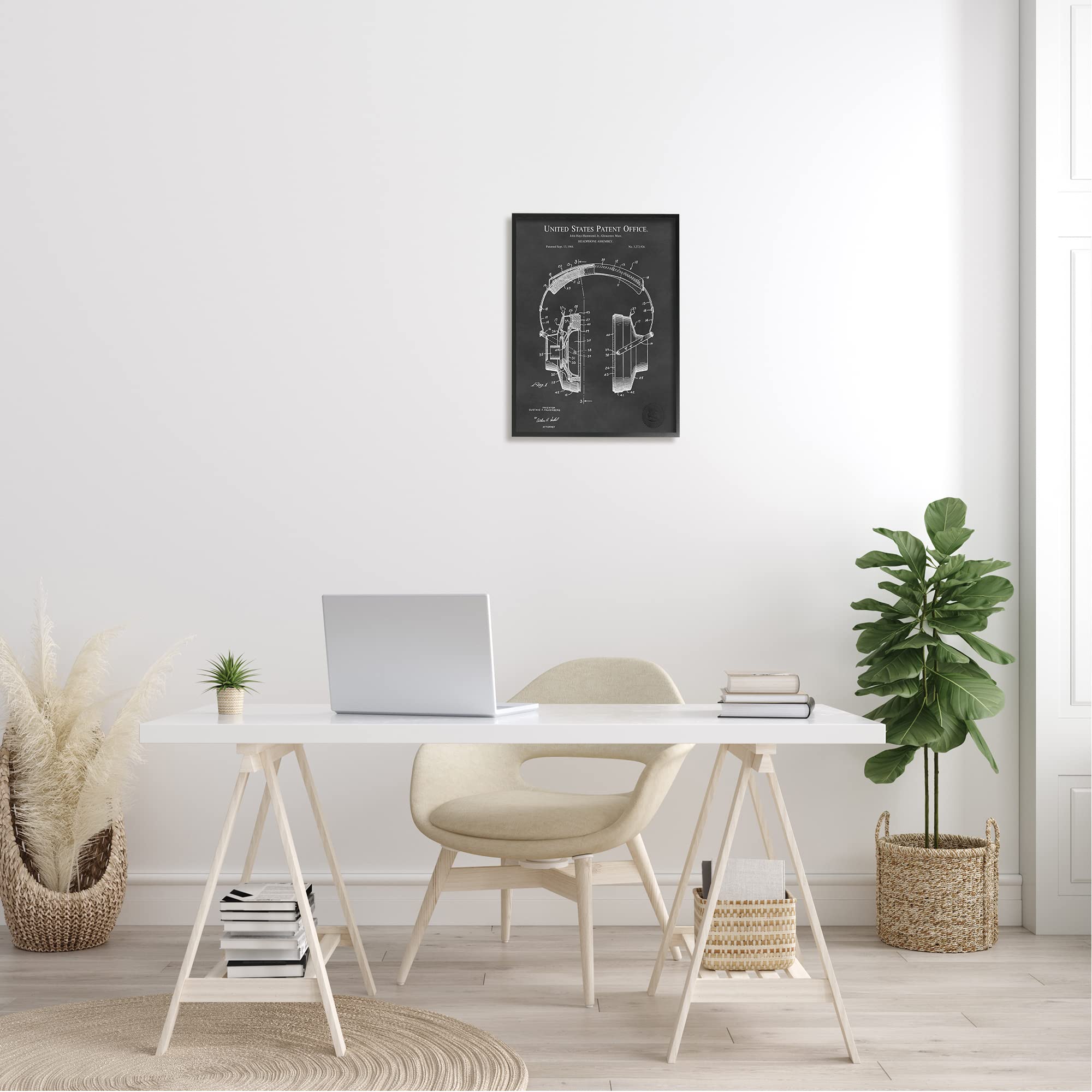Stupell Industries Detailed Music Headphones Blueprint Patent Wall Art - Karl Hronek Design - Perfect for Music Lovers & Home Office Decor