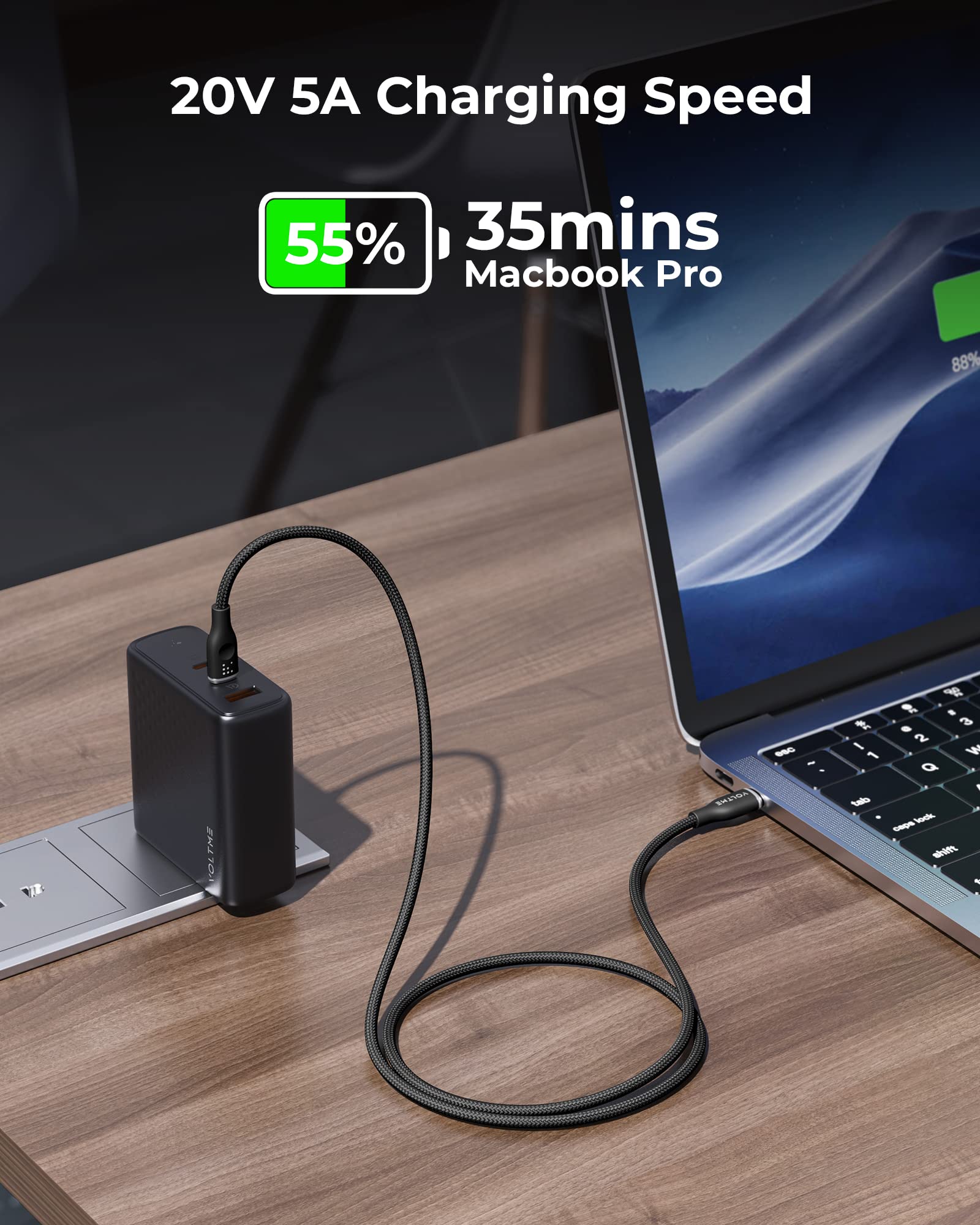 VOLTME 6ft USB C to USB C Cable & USB A to USB C Cable 2-Pack, 100W Fast Charging 5A Nylon Braided Cord for iPhone 16/15 Pro Max, Samsung Galaxy S24/S23/S22, iPad, MacBook - Perfect for Home, Office & Travel Charging (Black)