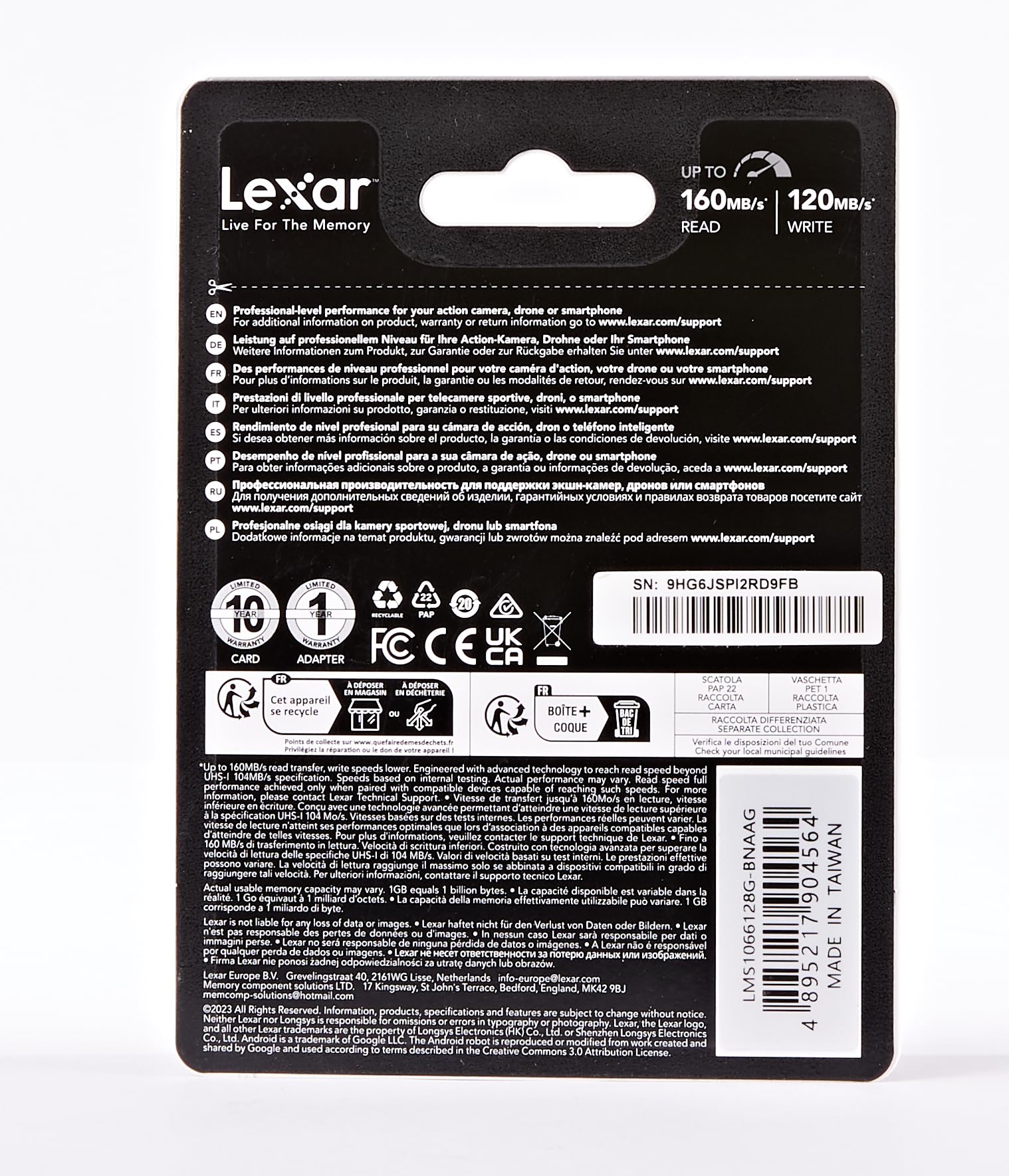 Lexar Professional 1066x 128GB Micro SDXC UHS-I Card with SD Adapter - Up to 160MB/s Read Speed - Compatible with Action Cameras, Drones, Smartphones & Tablets - Perfect for 4K Video Recording, Gaming & High-Performance Storage (LMS1066128G-BNAAG)