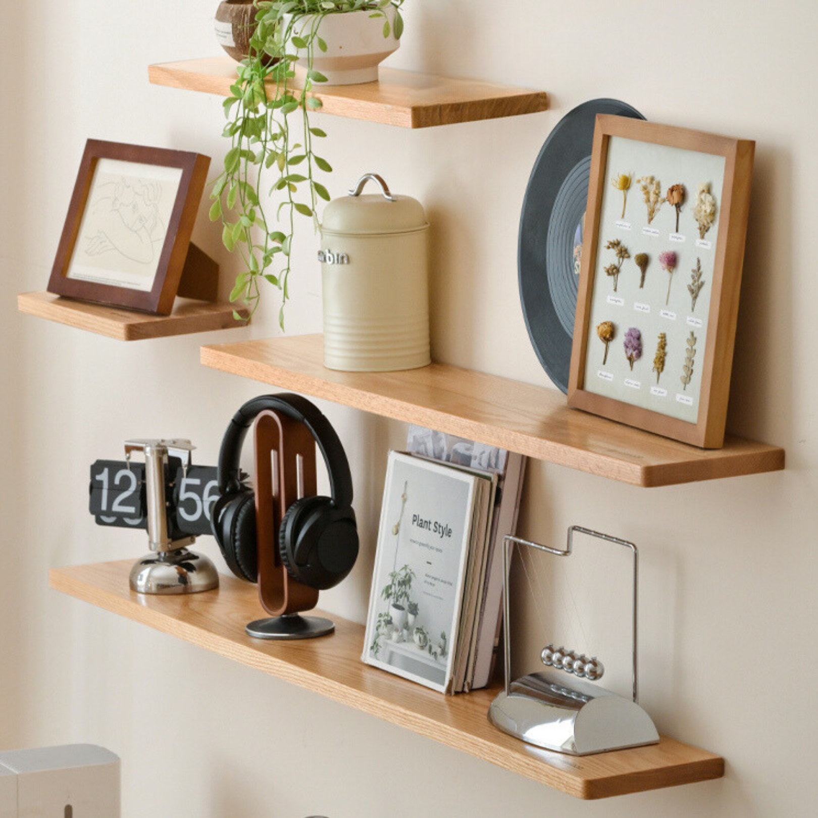 Solid Oak and Black Walnut Wood Wall Shelf - Handcrafted Rustic Floating Shelves for Living Room, Kitchen, Bathroom Decor | Durable Natural Wood Storage Solution for Home Organization